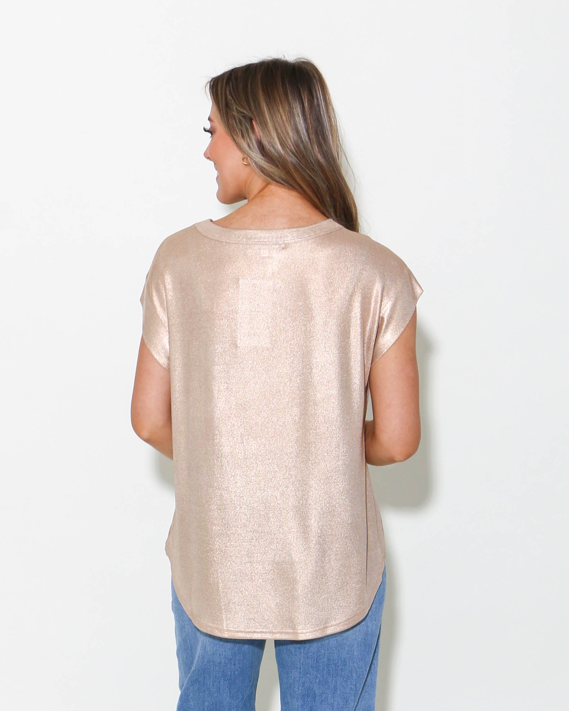 Laminated Short Sleeve Top in Champagne