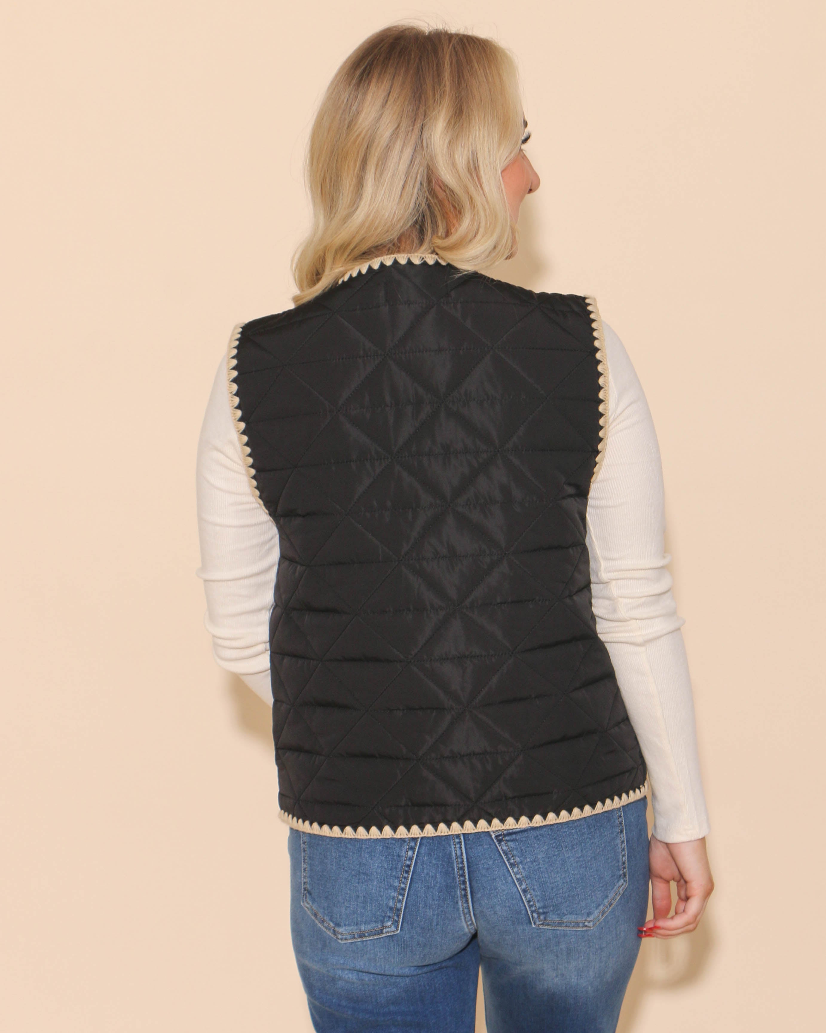 Black Pocket Vest with Trim