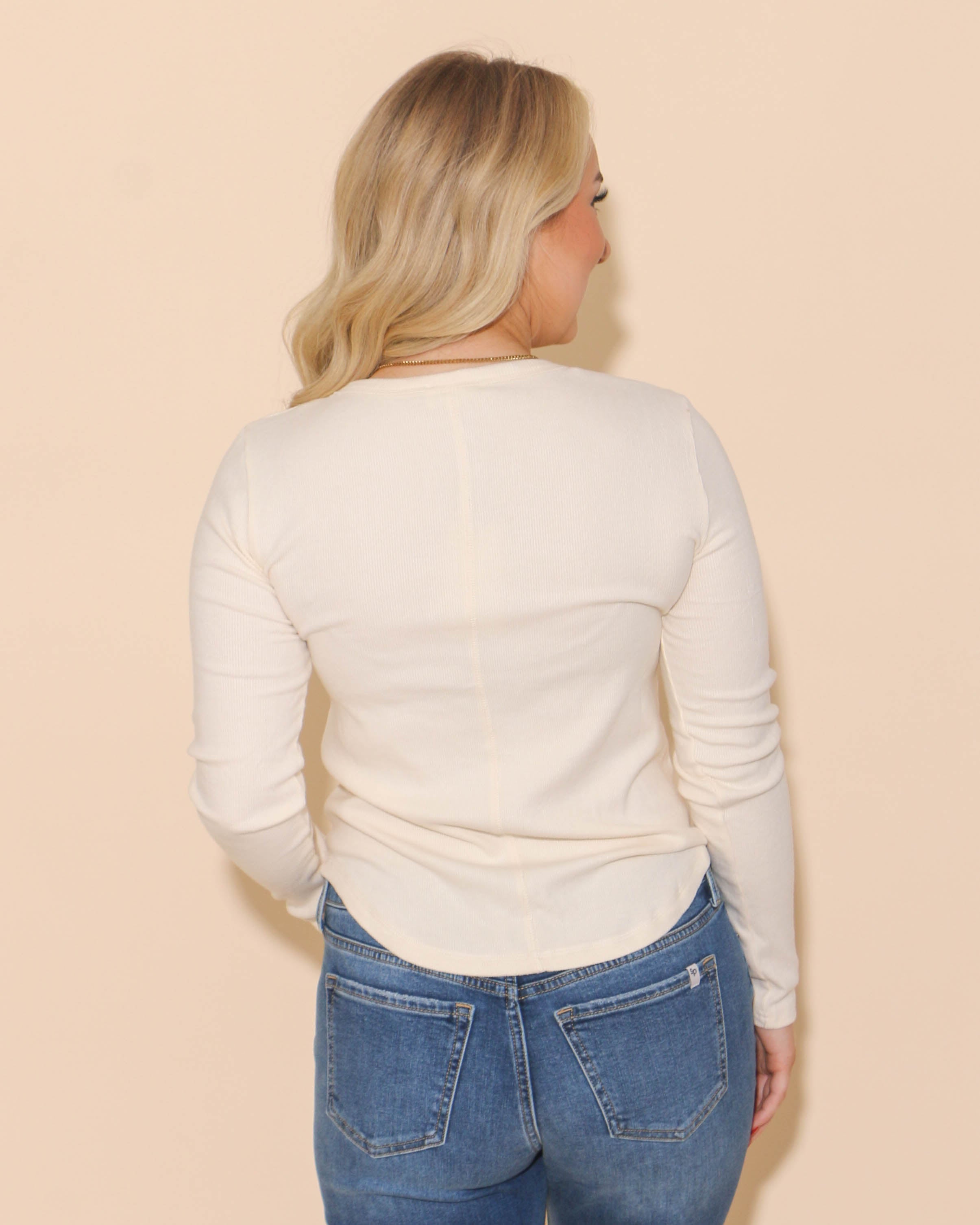 Soft Cozy Brushed Ribbed Knit Top in Cream