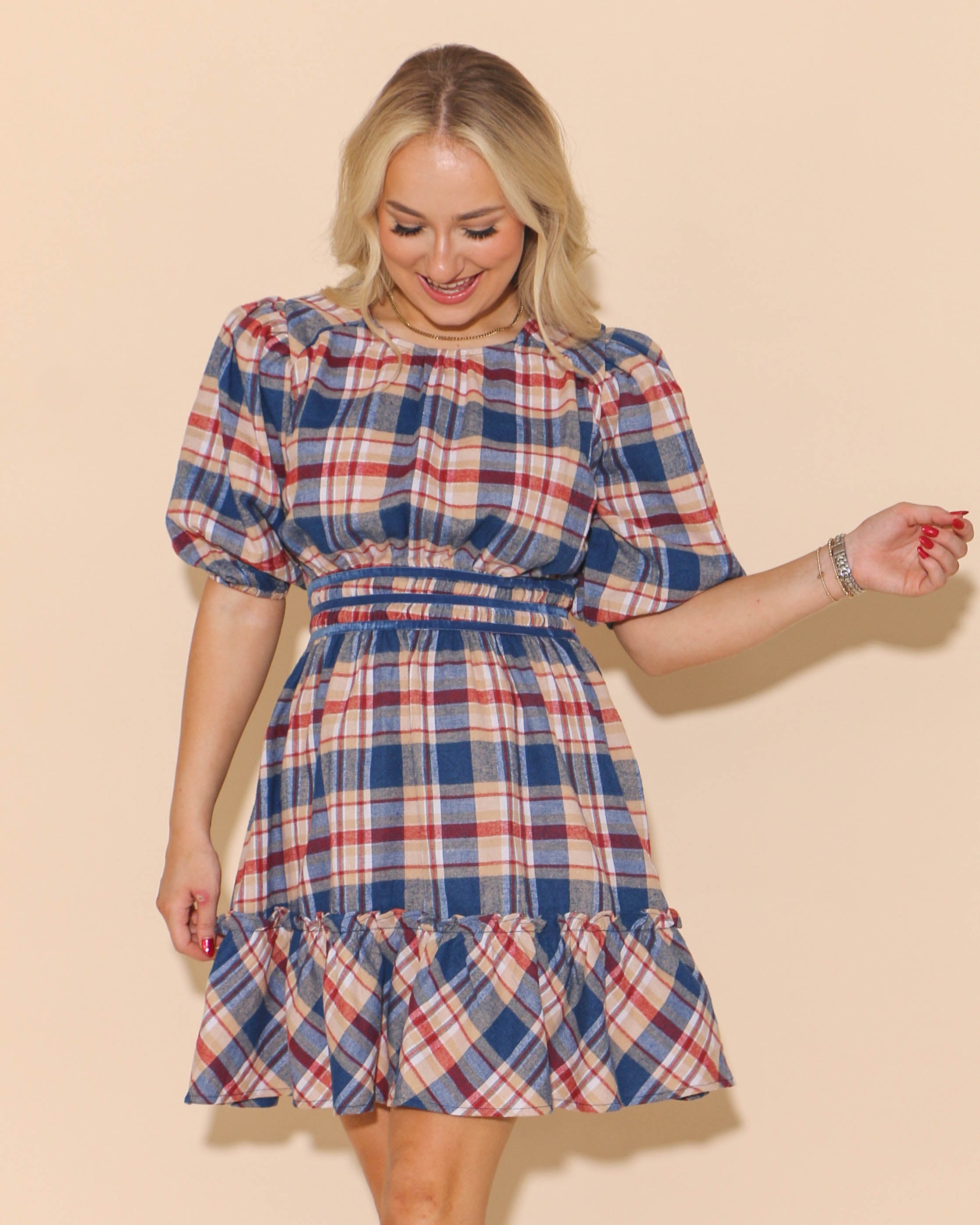 Round Neck Plaid Dress