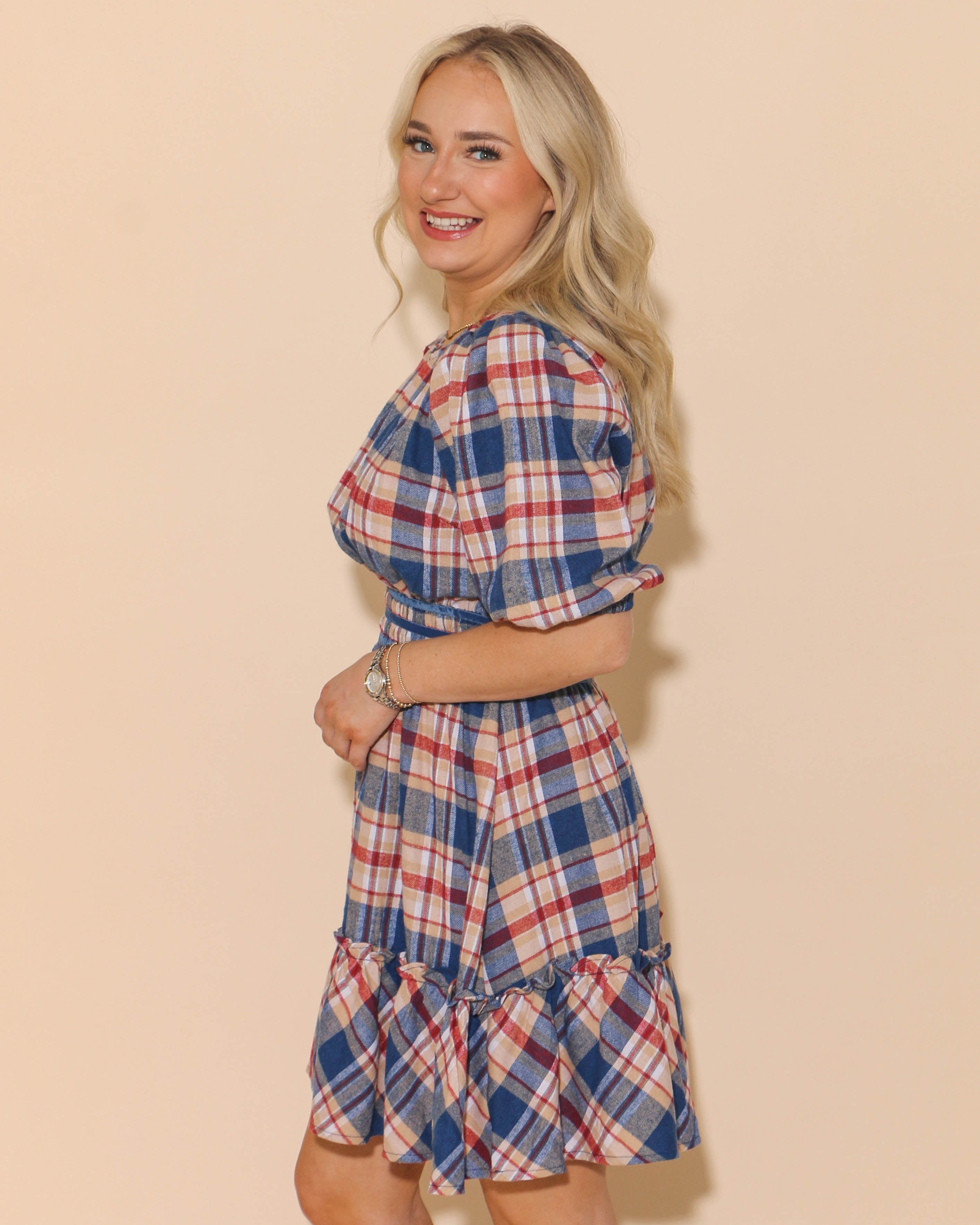 Round Neck Plaid Dress