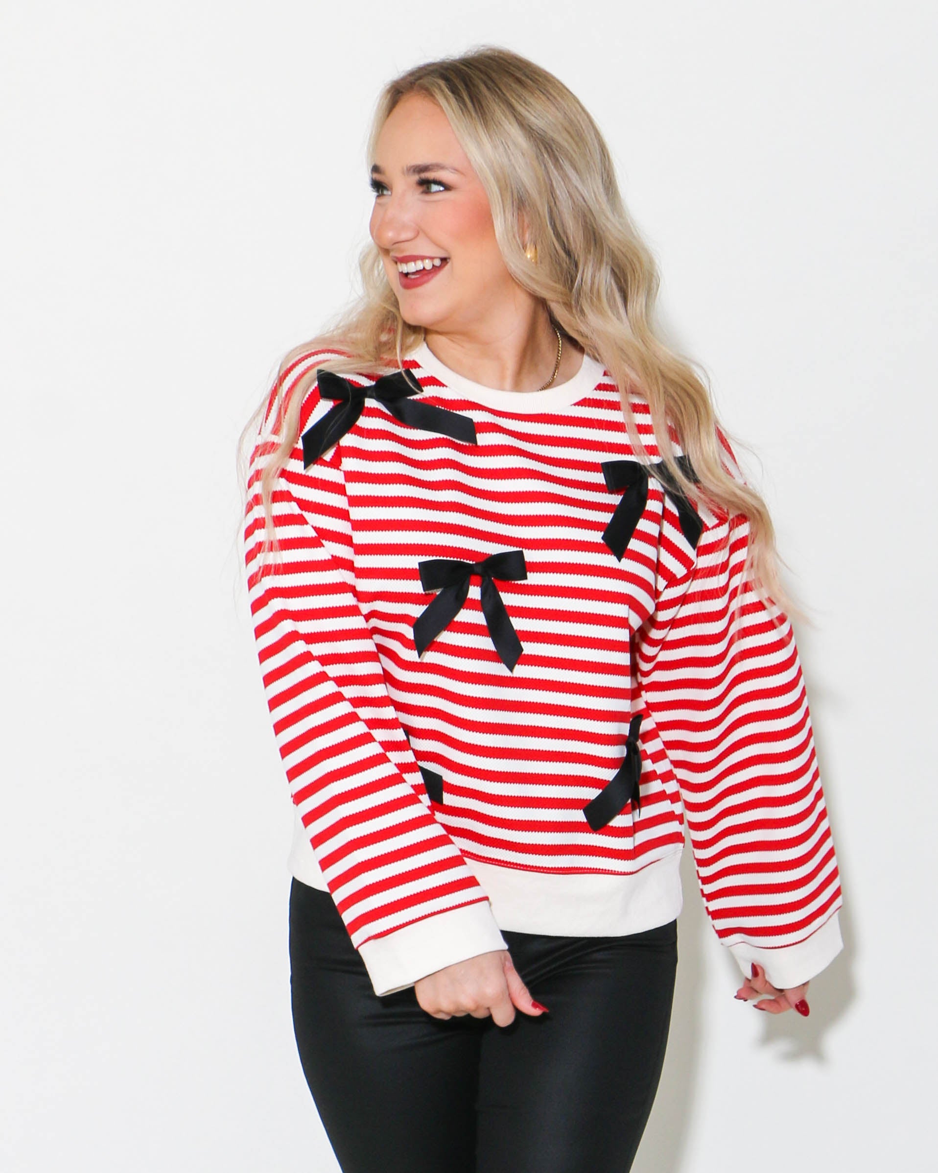 Red Striped with Ribbon Patch Top