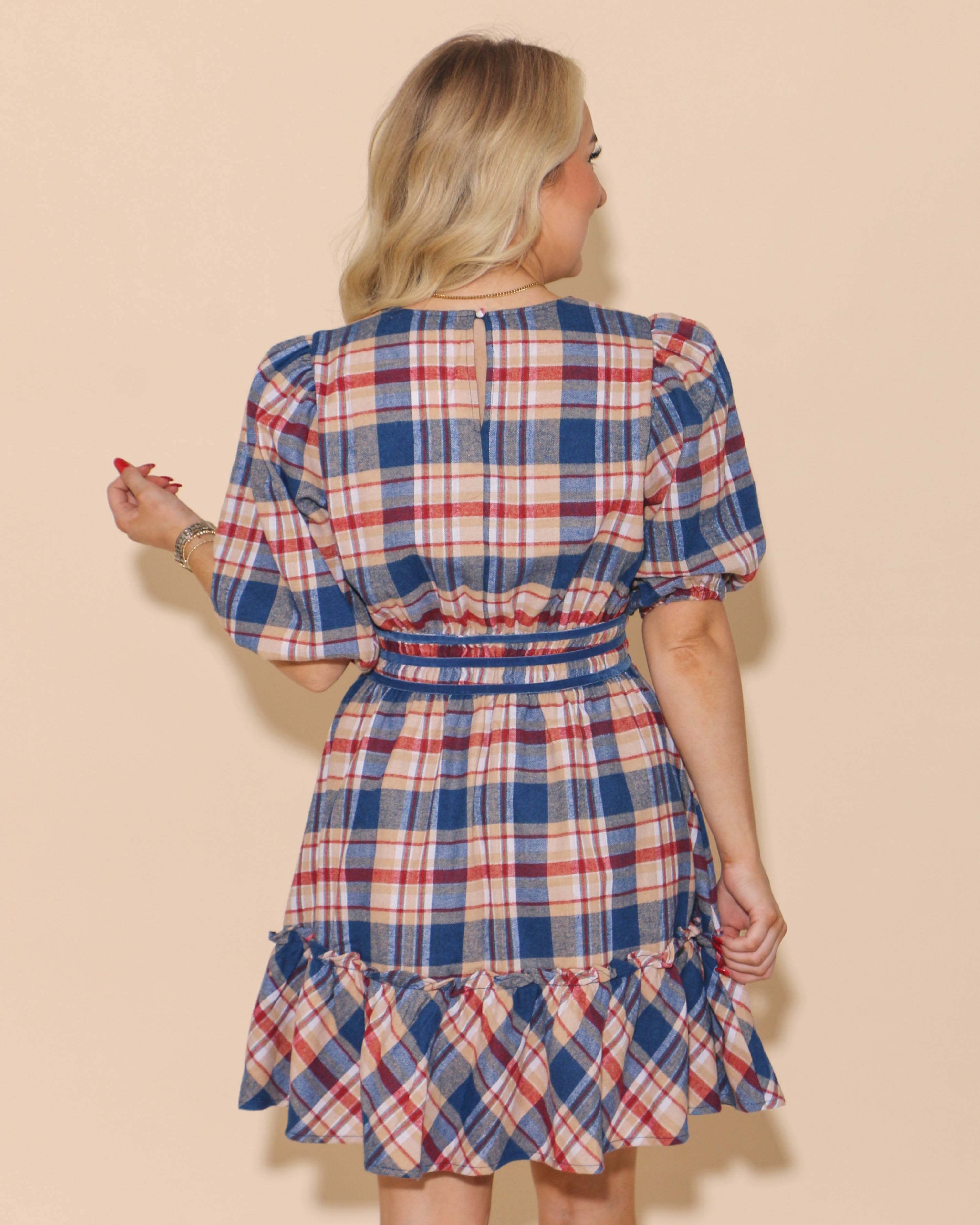 Round Neck Plaid Dress