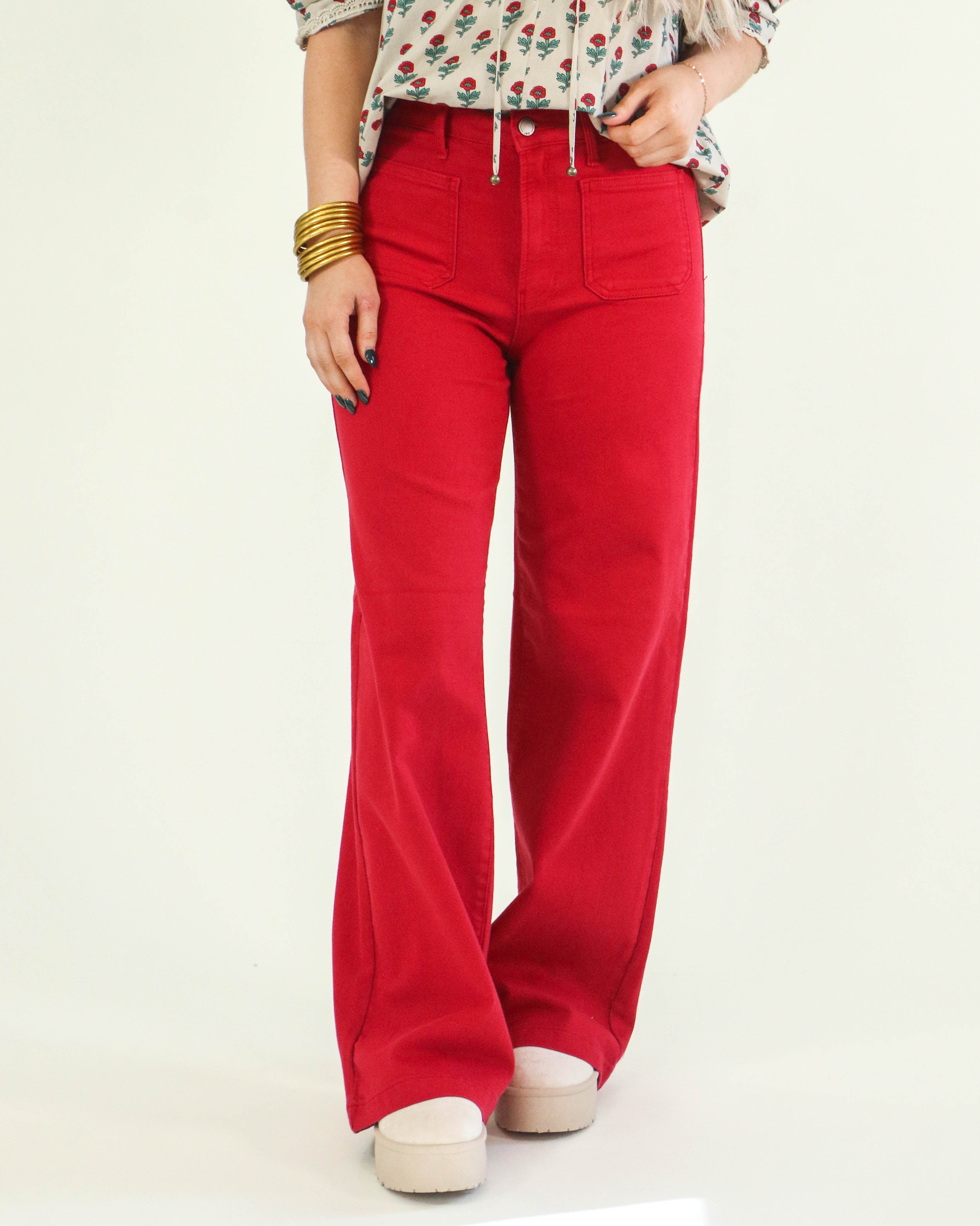 Just USA | Patch Pocket Red Flare Jeans