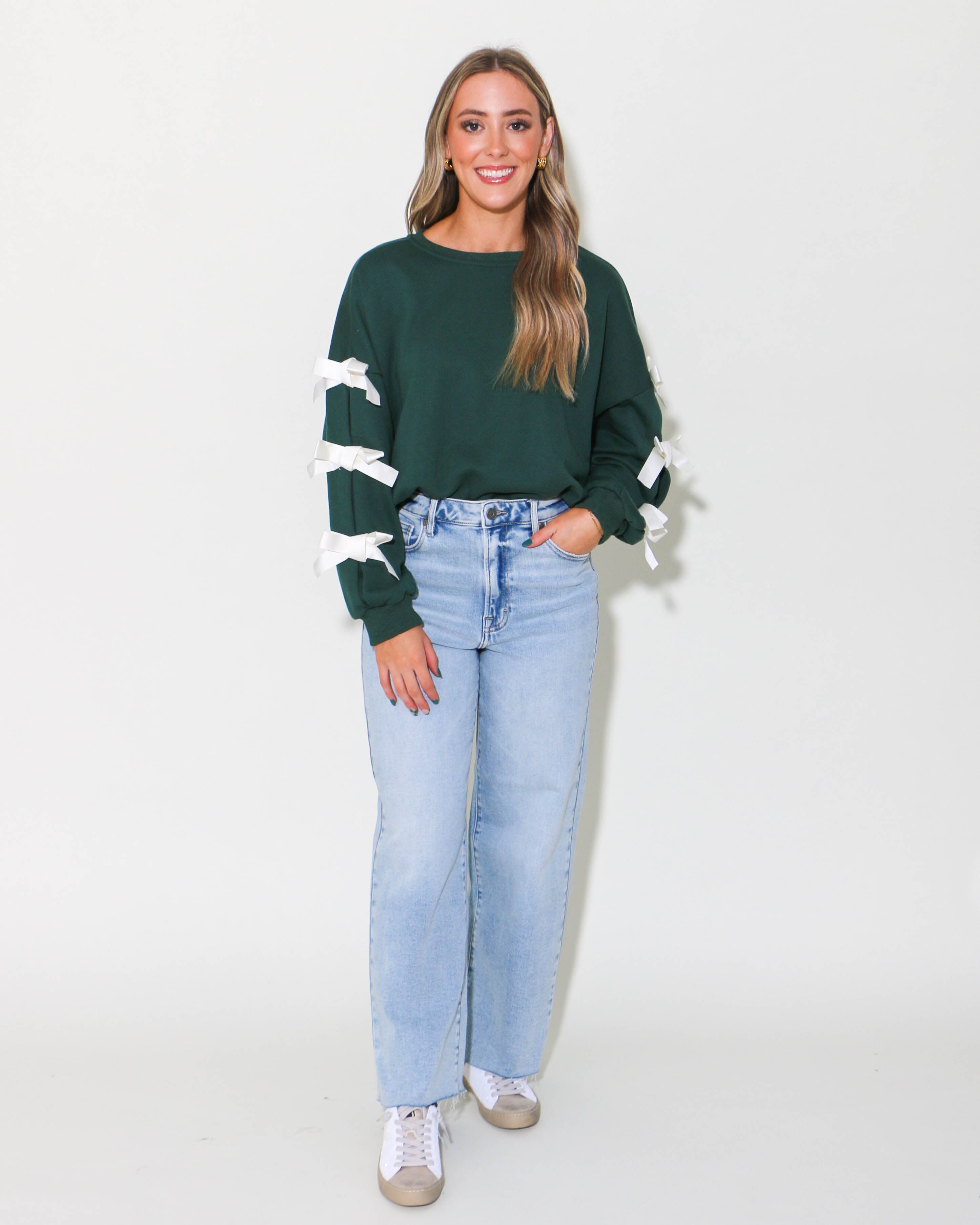 Long Sleeve Knit Sweatshirt With Ribbon Details