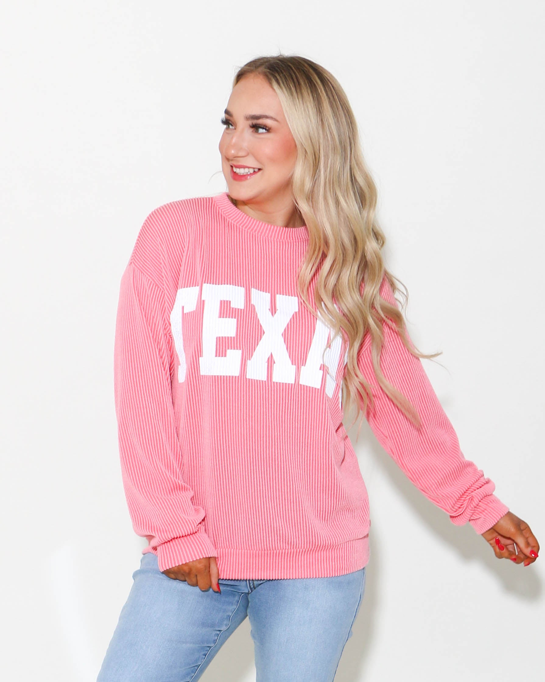 Texas Comfy Graphic Sweatshirt in Bubble Gum