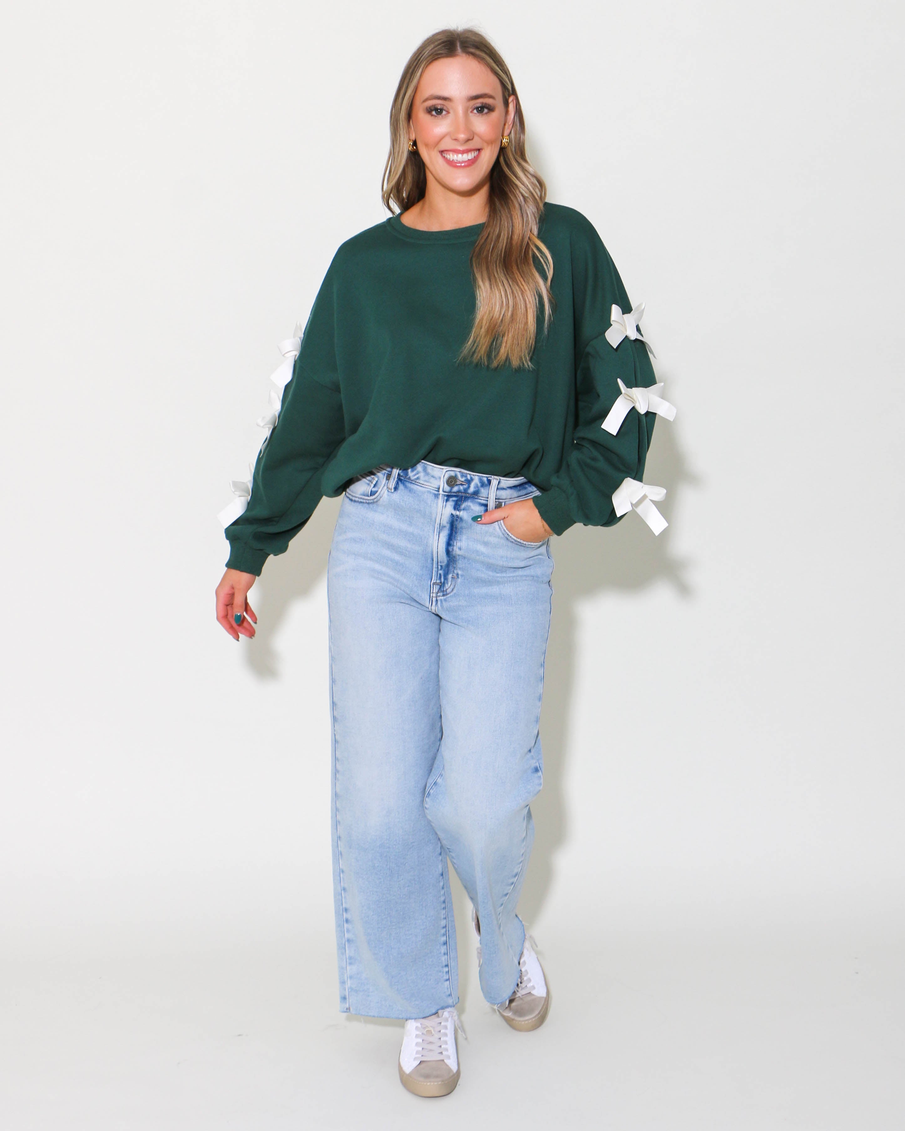 Long Sleeve Knit Sweatshirt With Ribbon Details