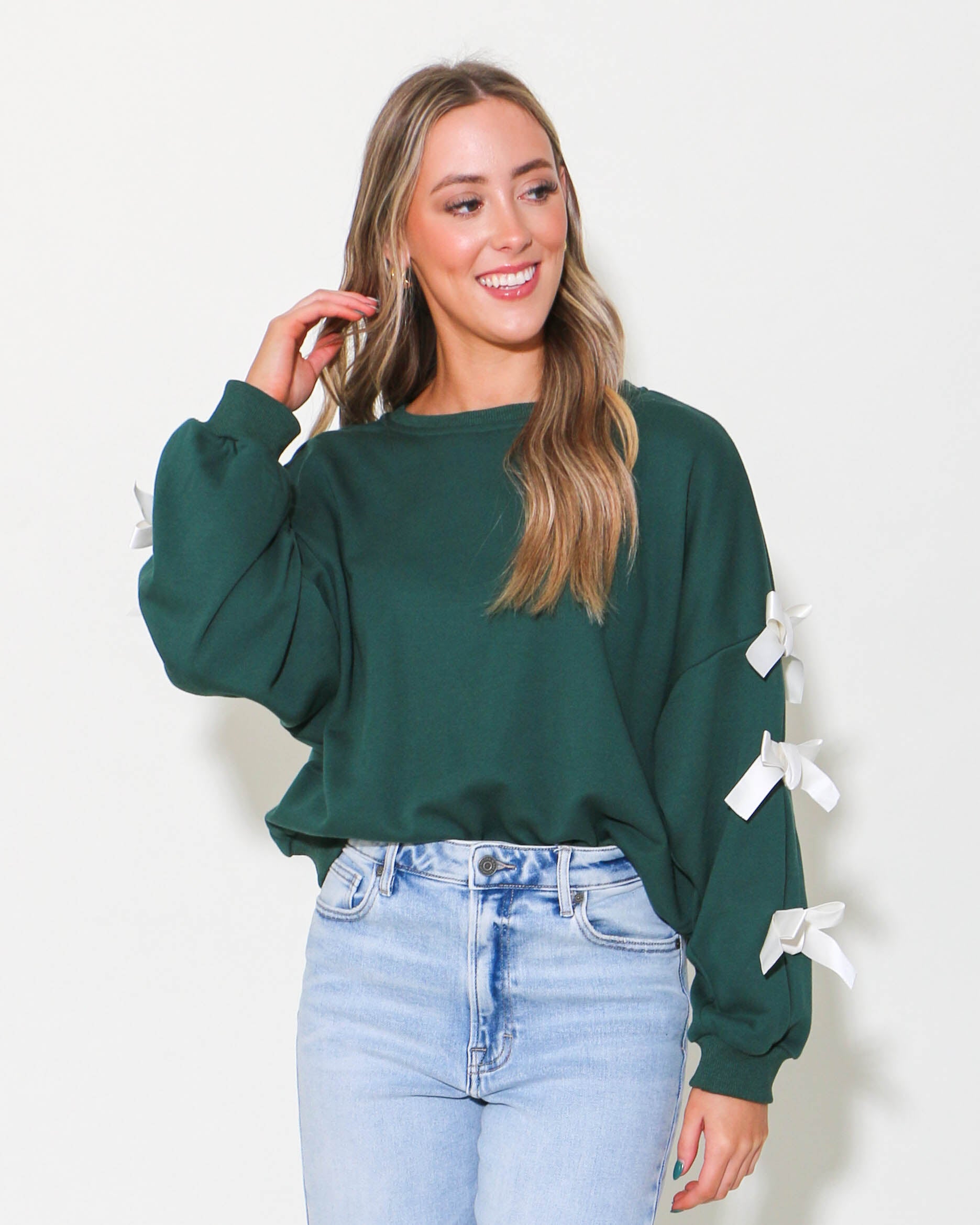 Long Sleeve Knit Sweatshirt With Ribbon Details