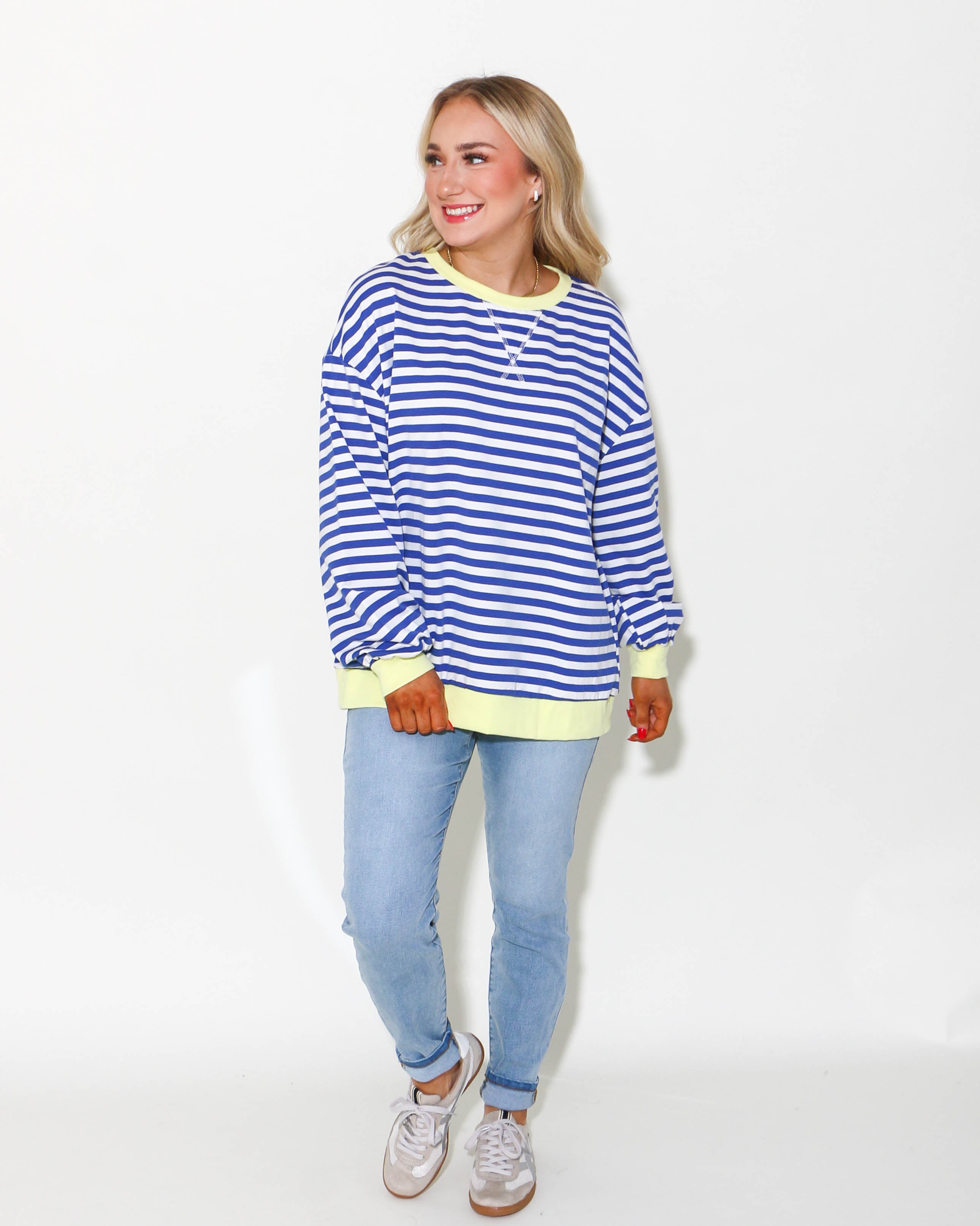 Stripe Mixed Henry Neck Loungewear Top