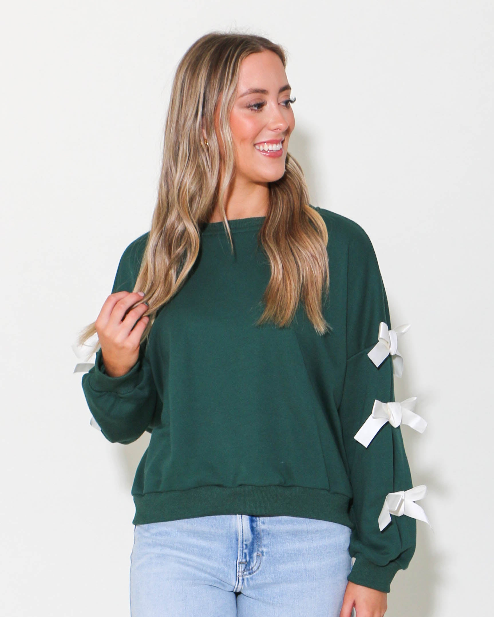 Long Sleeve Knit Sweatshirt With Ribbon Details