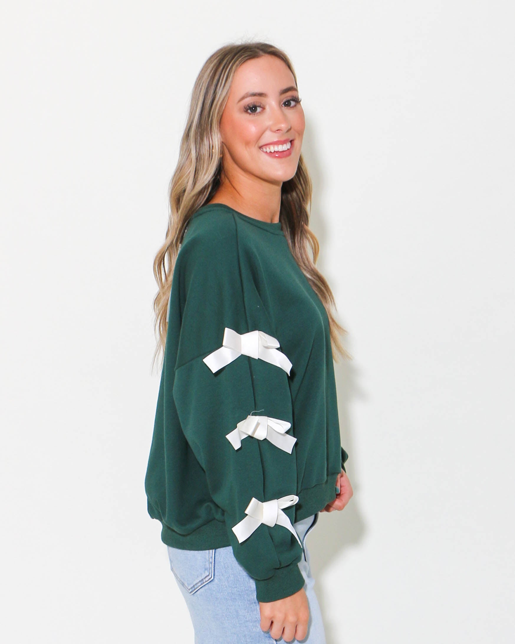 Long Sleeve Knit Sweatshirt With Ribbon Details