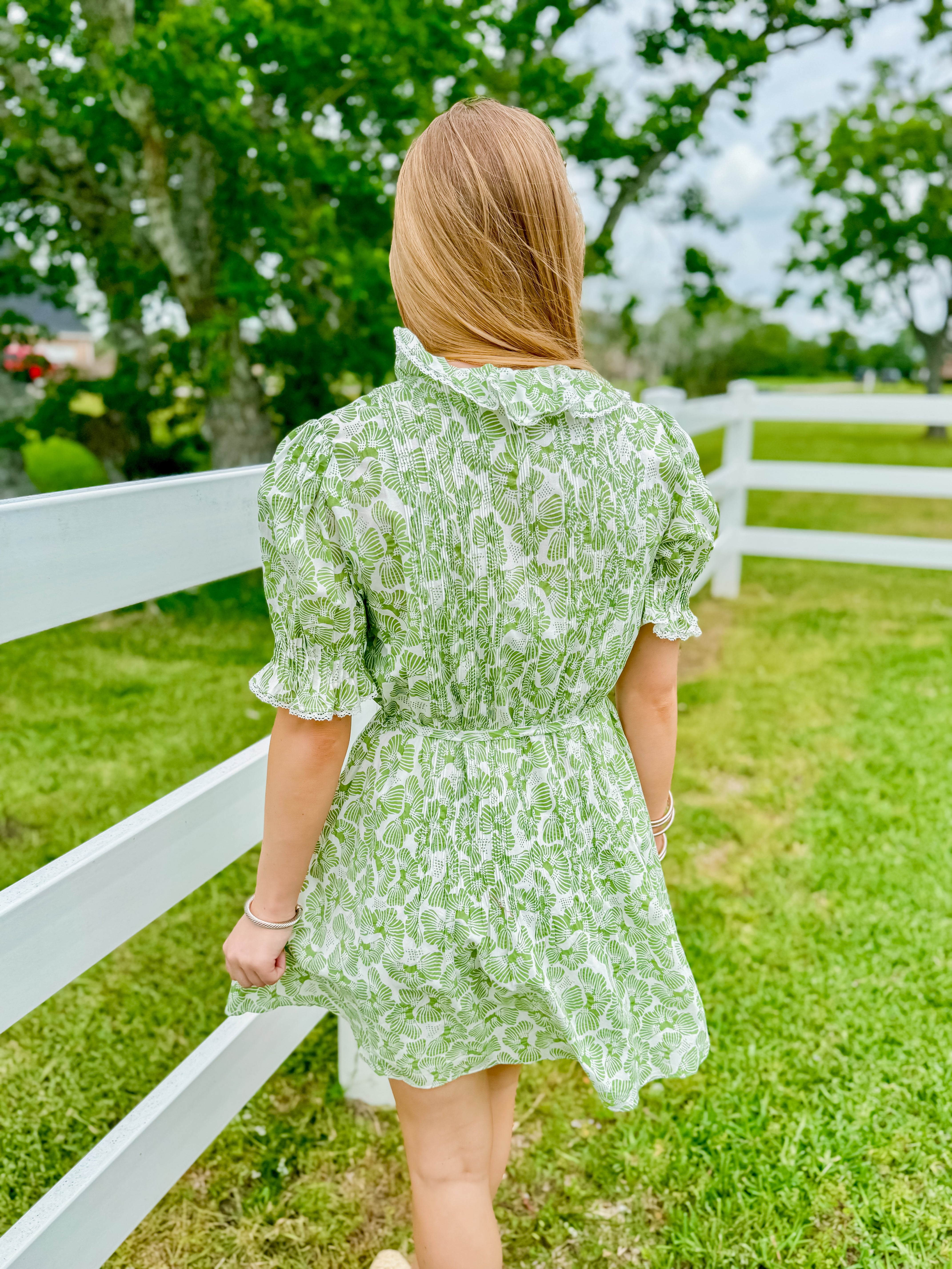 Ruffle Pintuck Dress in Green