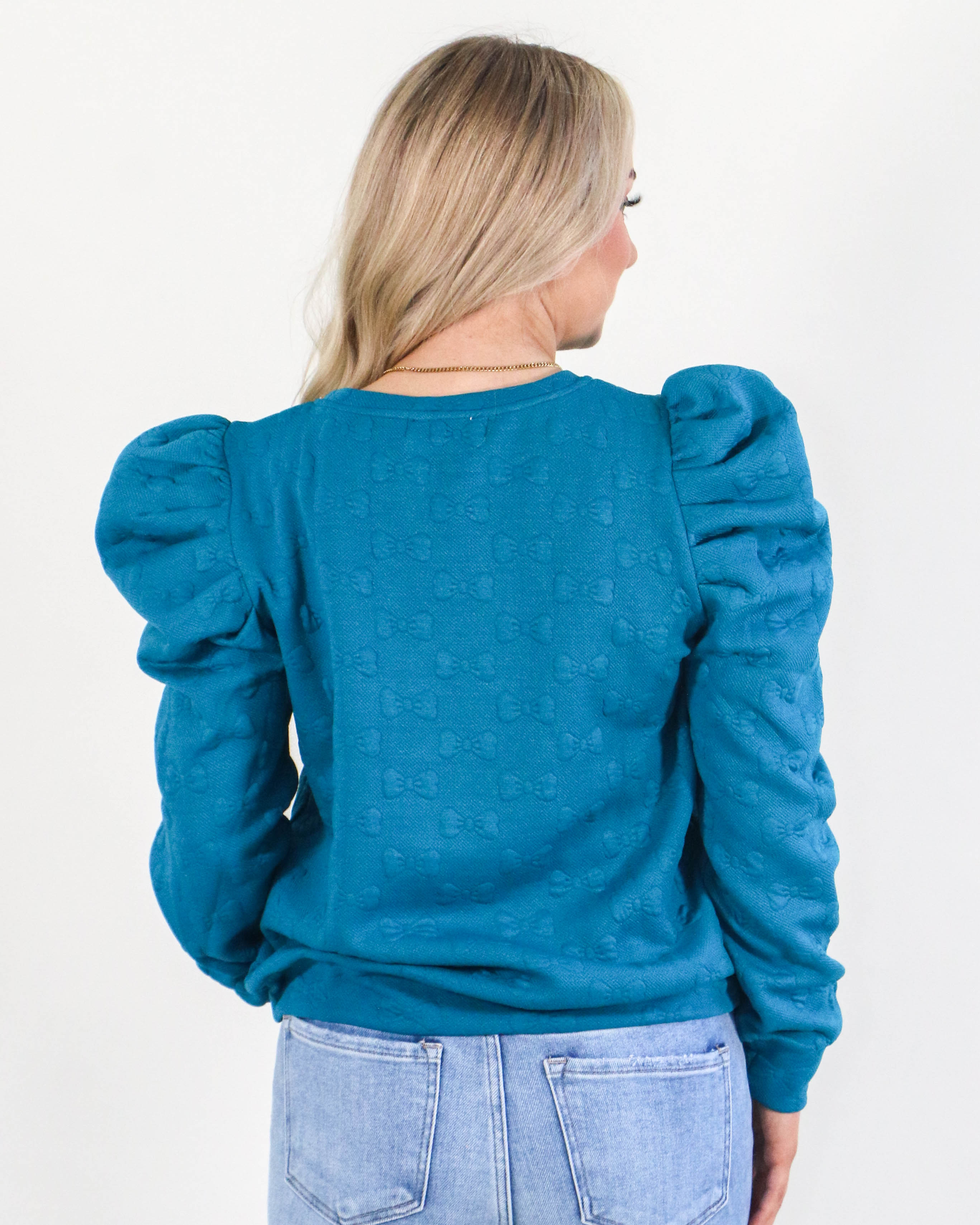 Jacquard Round Neck Top in Teal