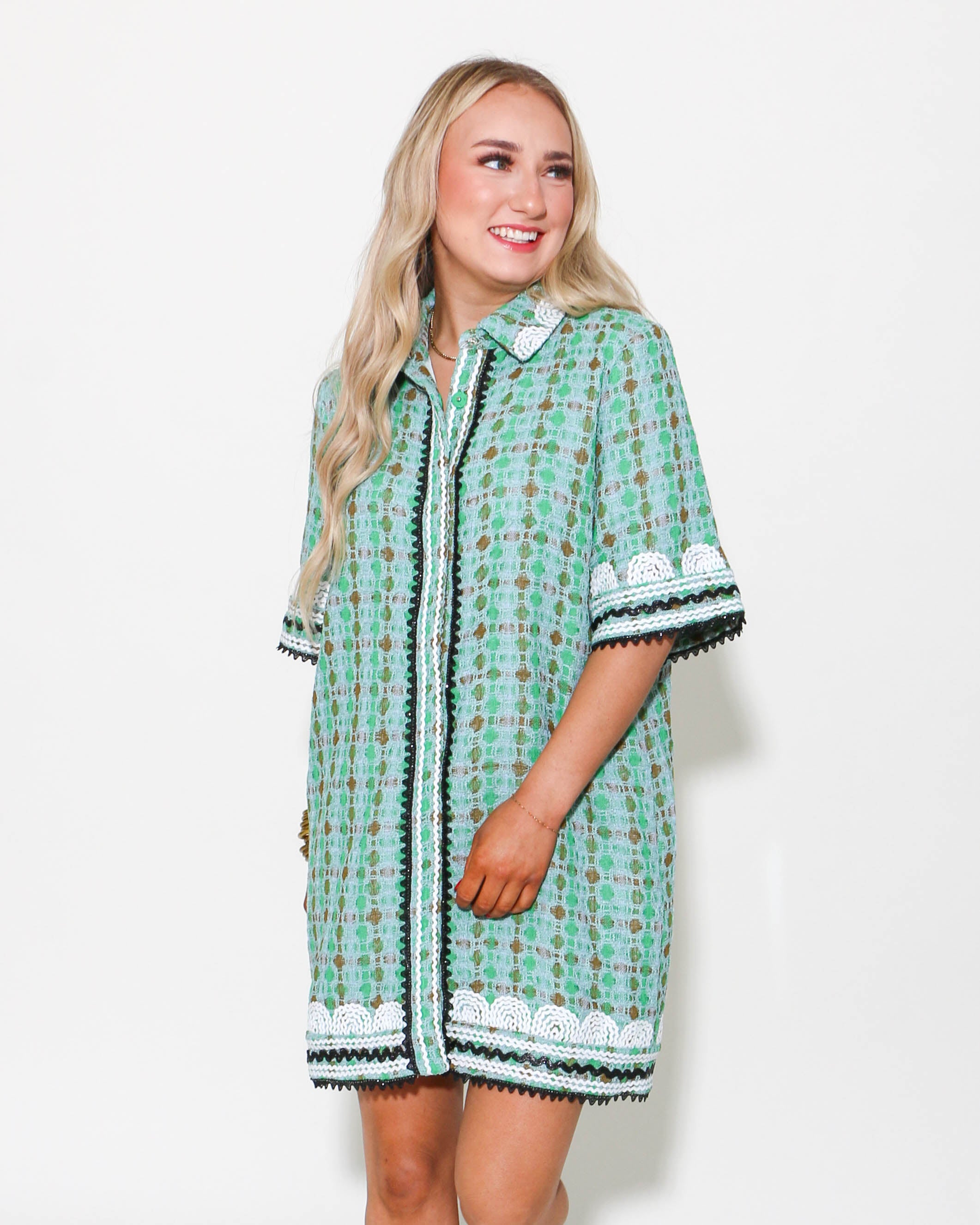 Mini Shirt Dress with RicRac Trim