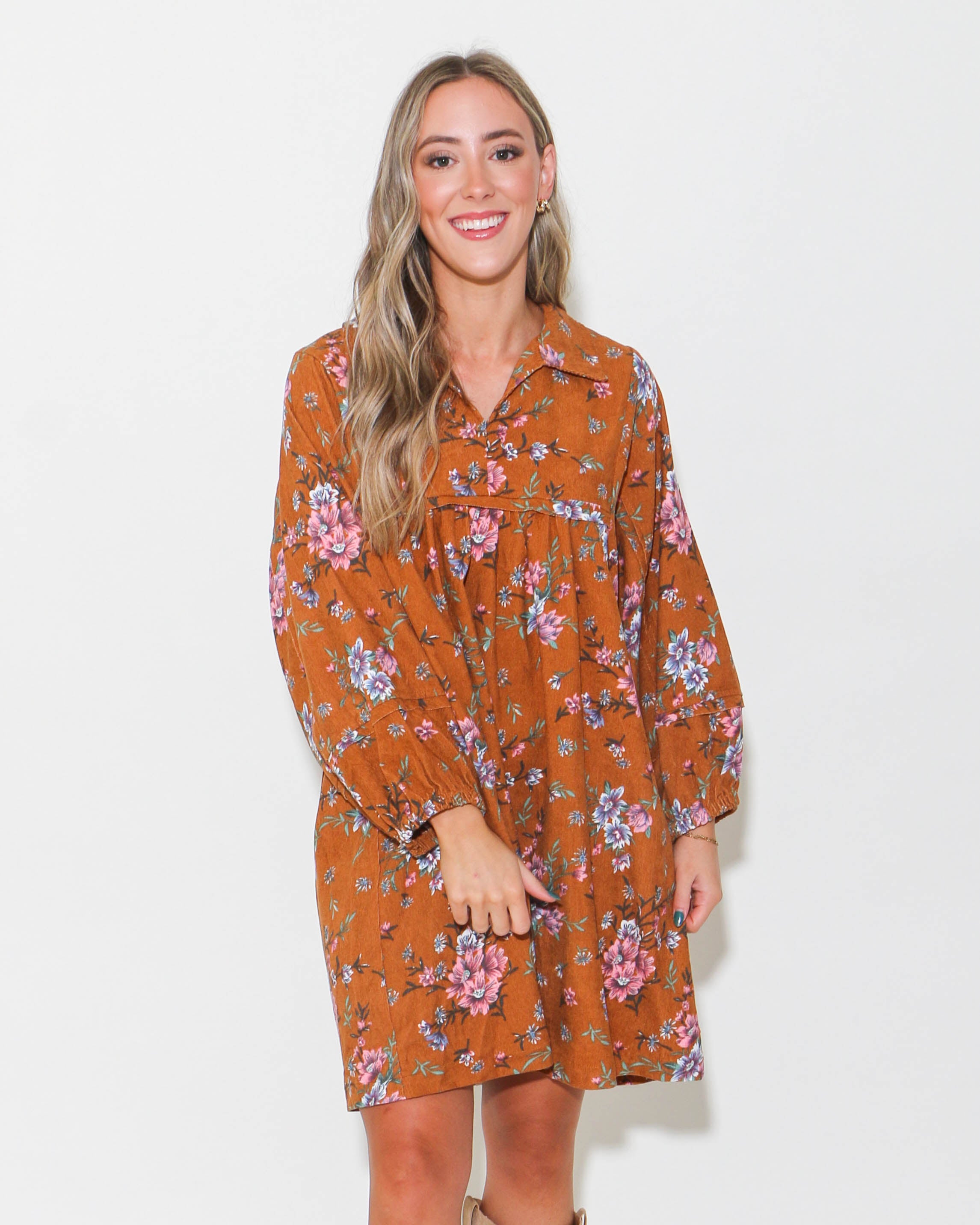 Floral Print Corduroy Dress