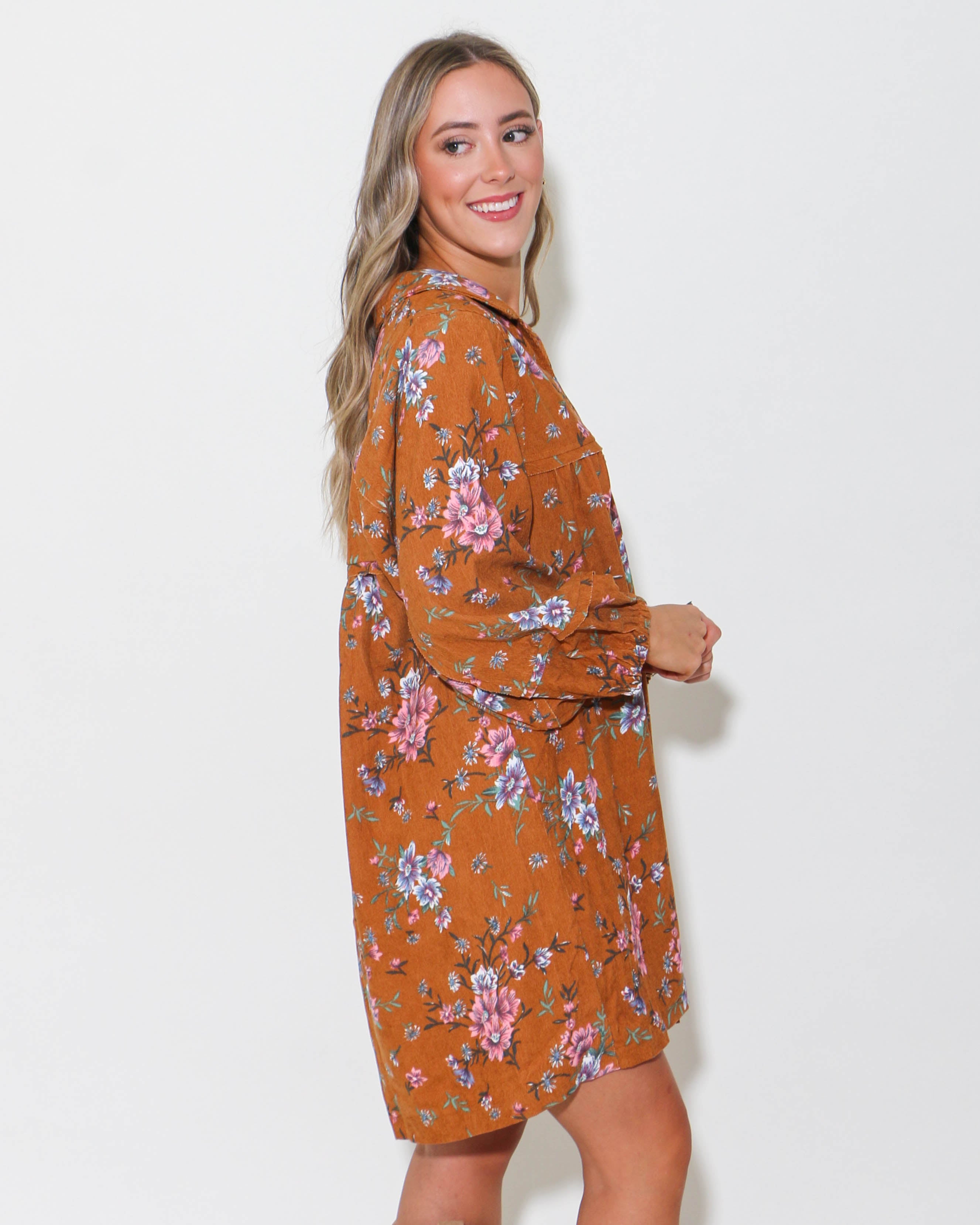 Floral Print Corduroy Dress