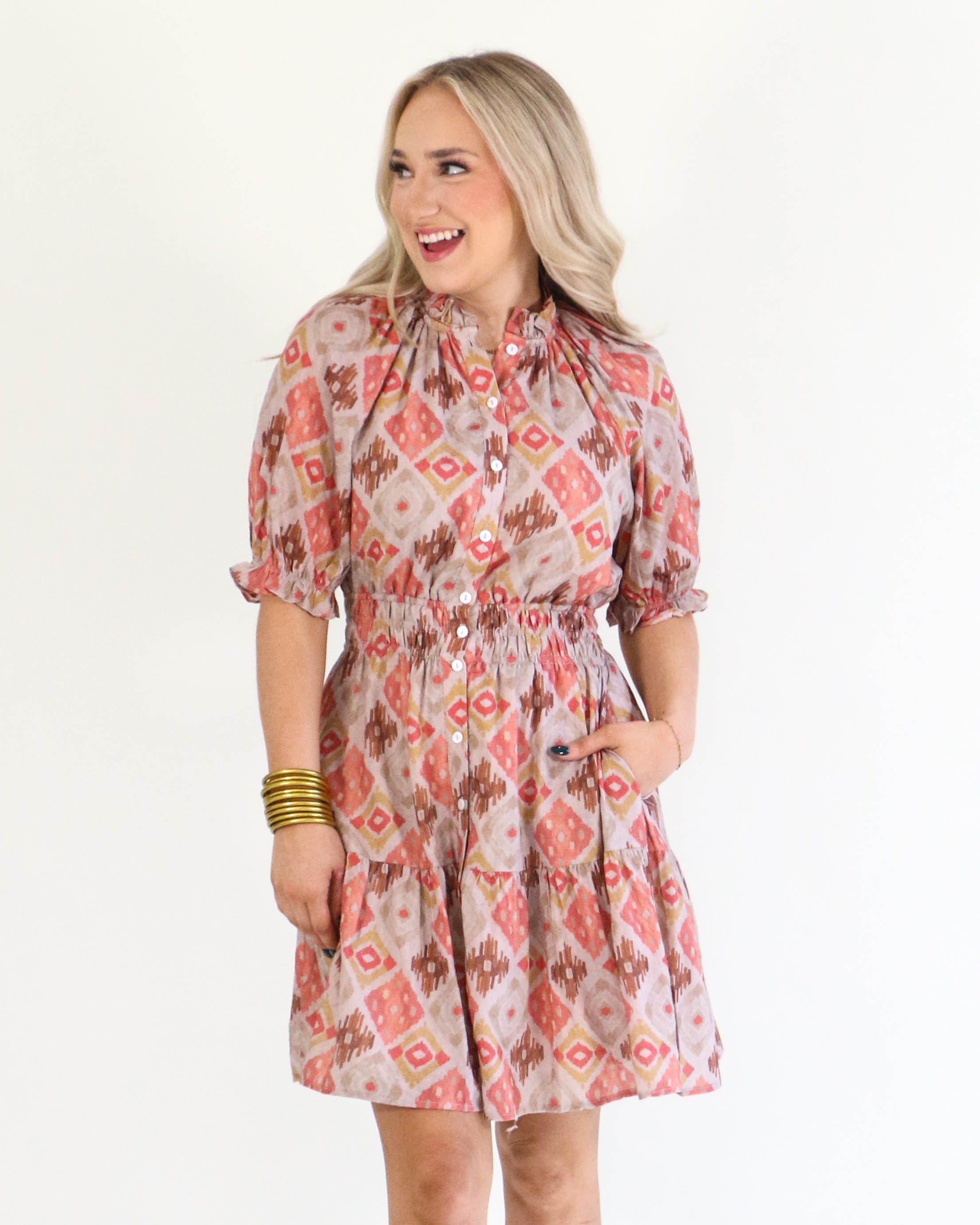 THML Puff Sleeve Print Dress