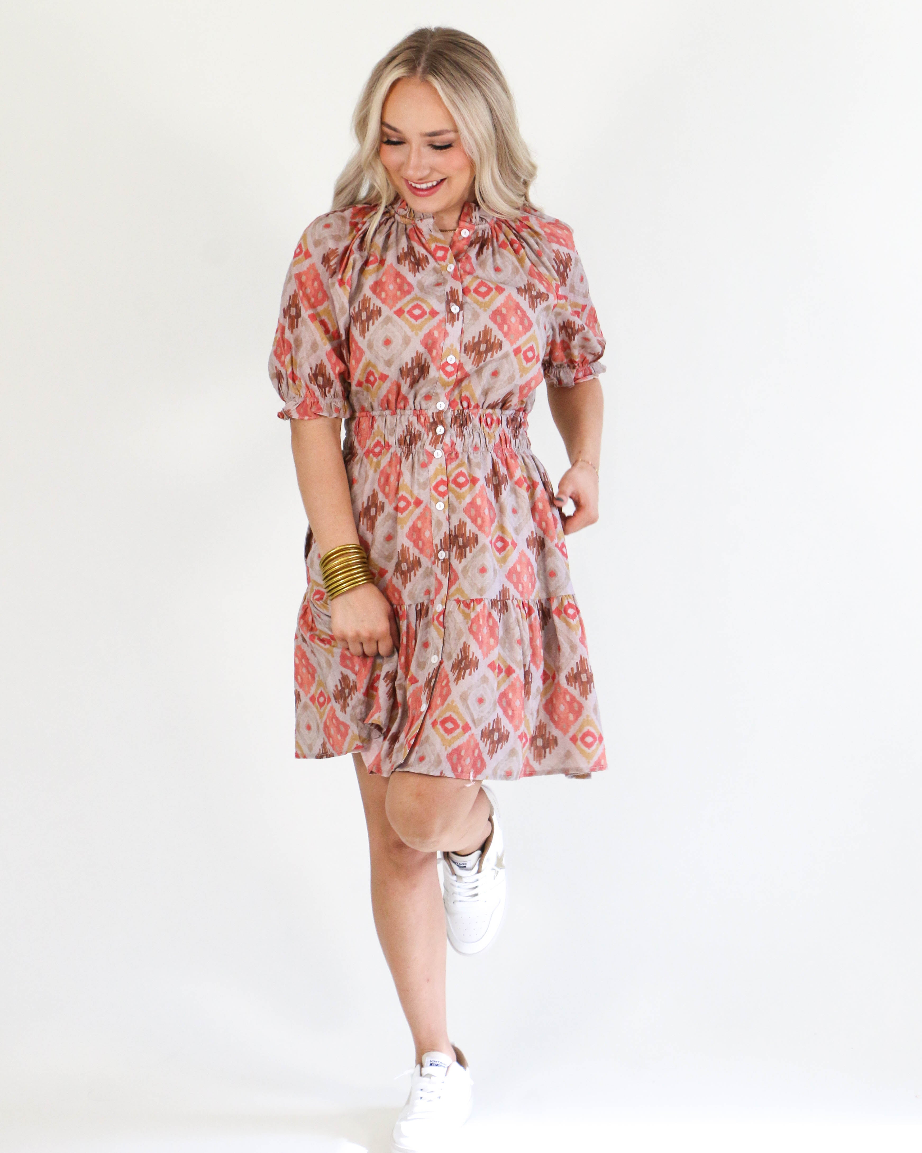 THML Puff Sleeve Print Dress