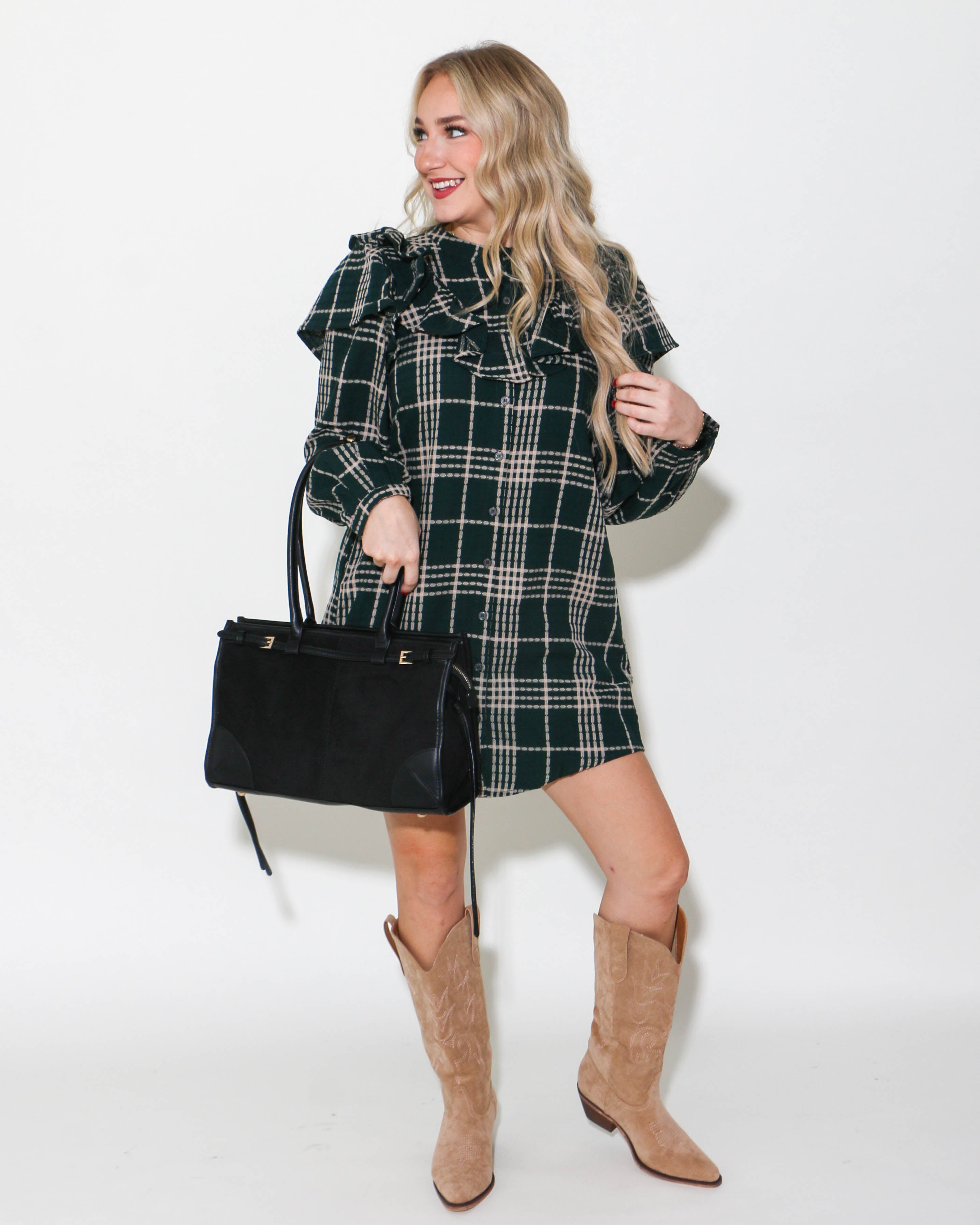 Plaid Ruffled Shirt Mini Dress