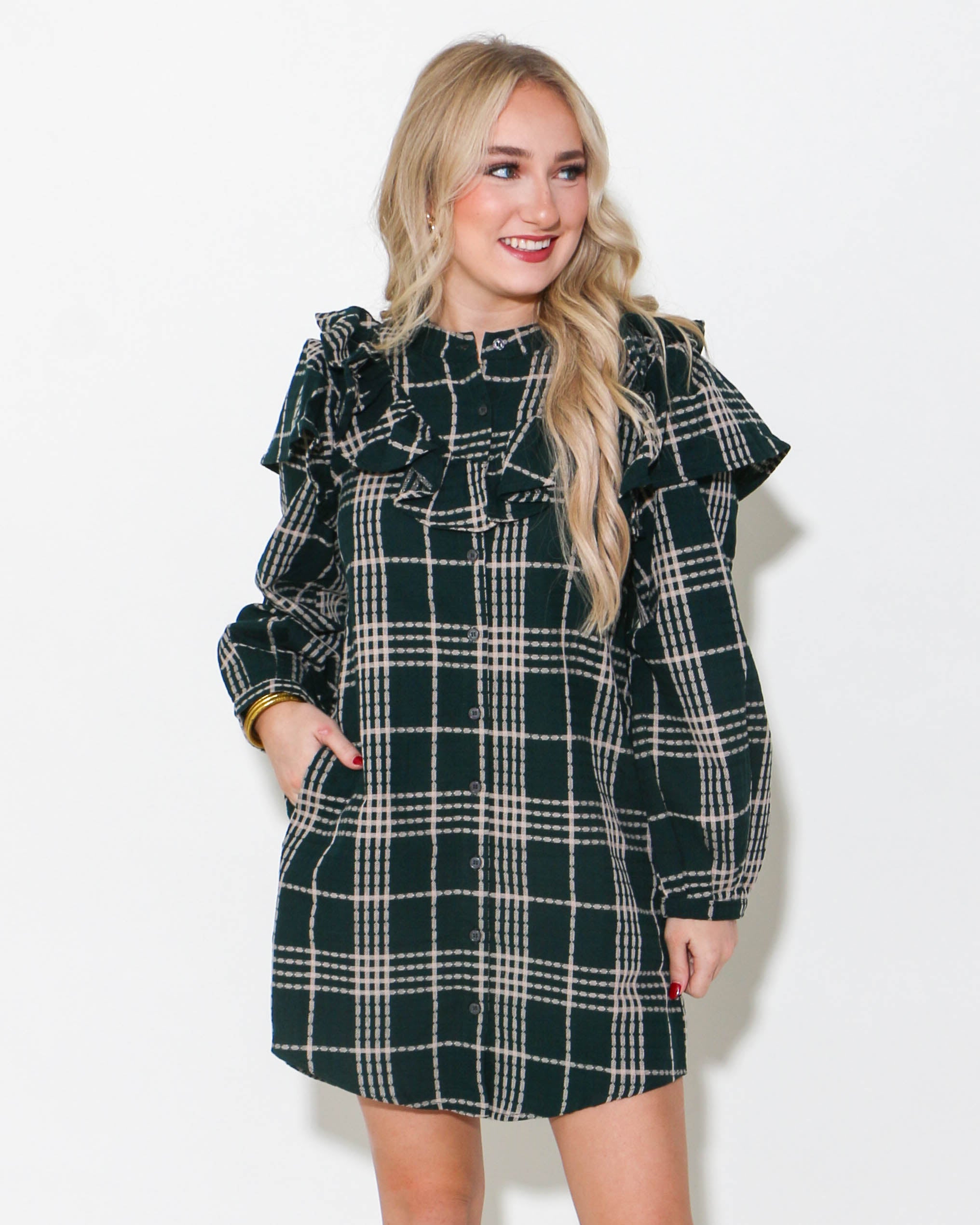 Plaid Ruffled Shirt Mini Dress