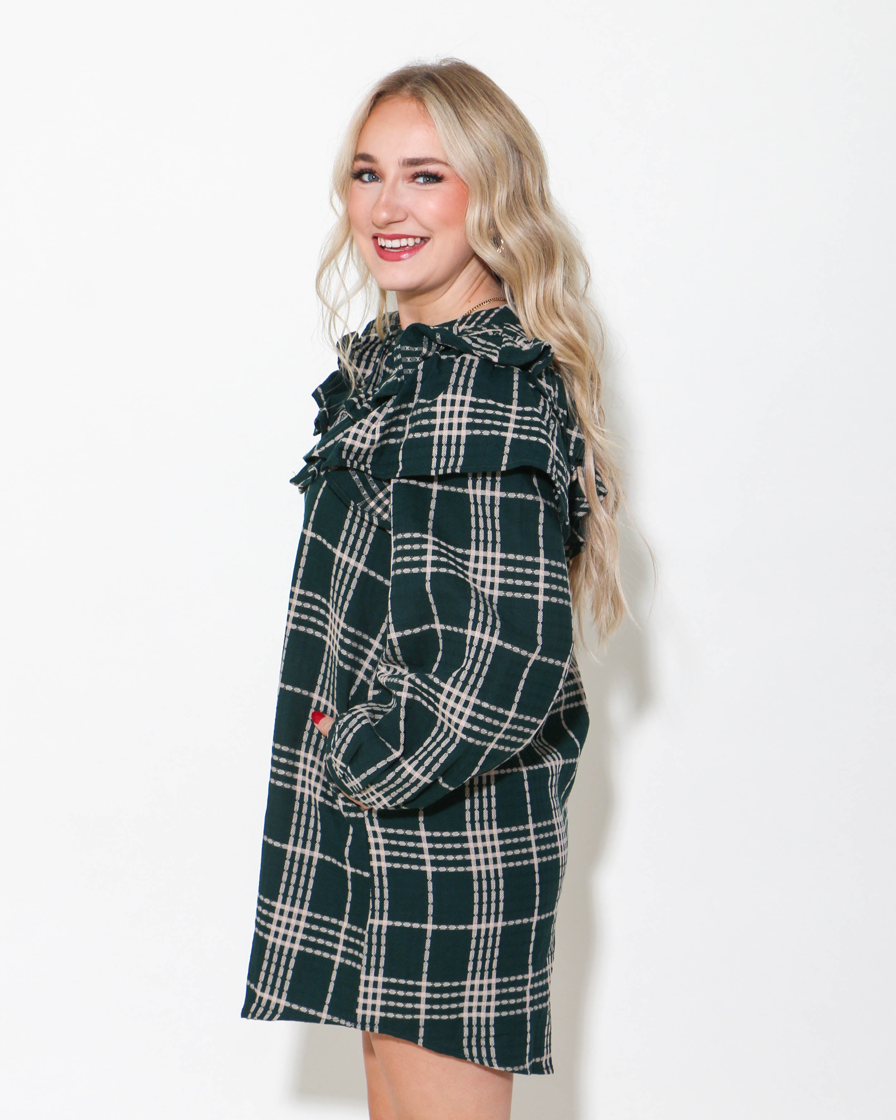 Plaid Ruffled Shirt Mini Dress