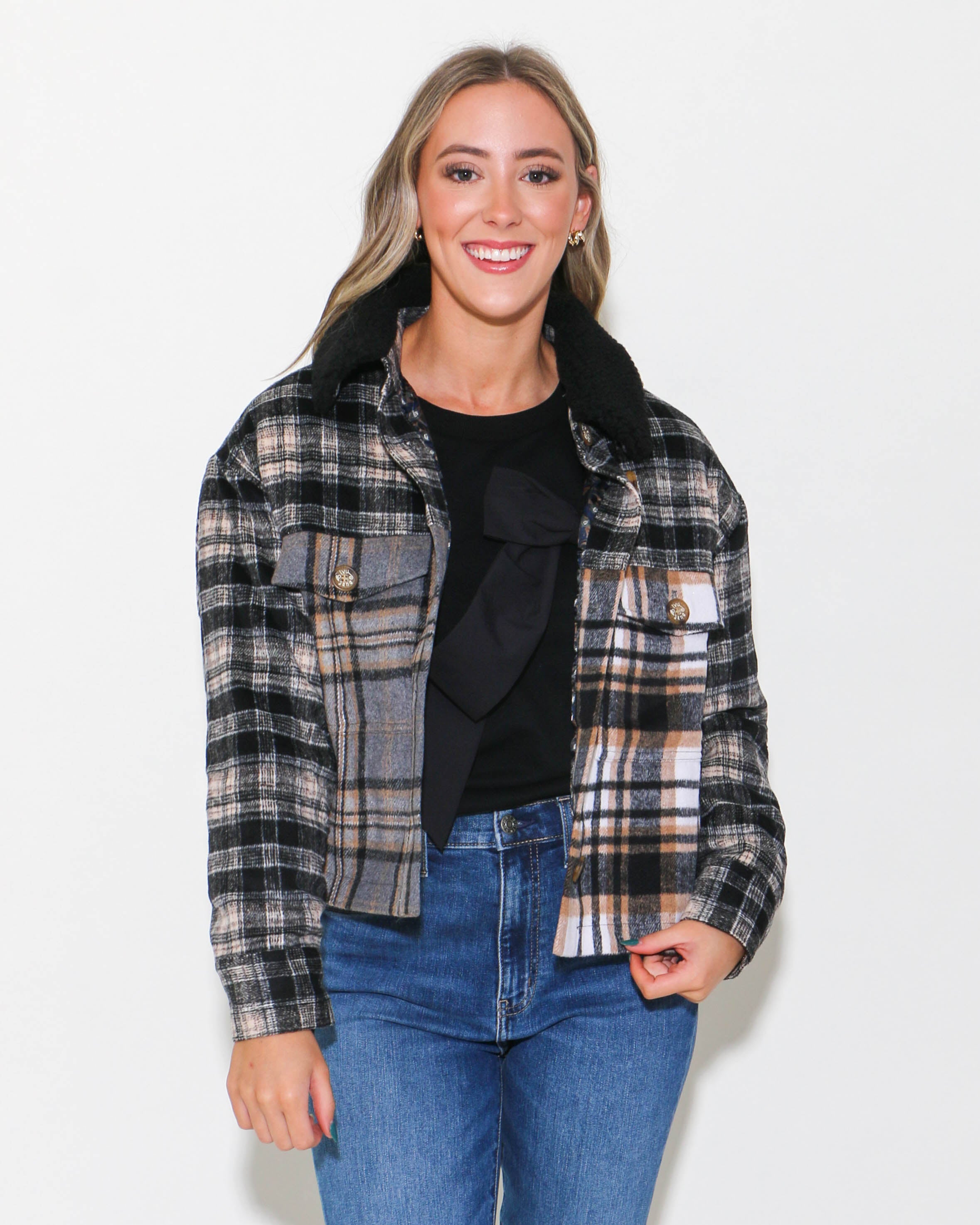 Patched Plaid Jacket