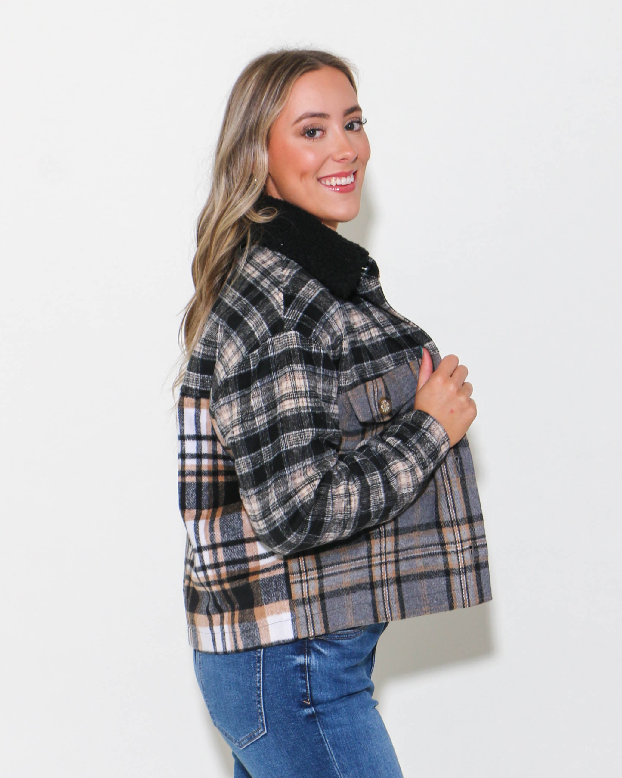 Patched Plaid Jacket