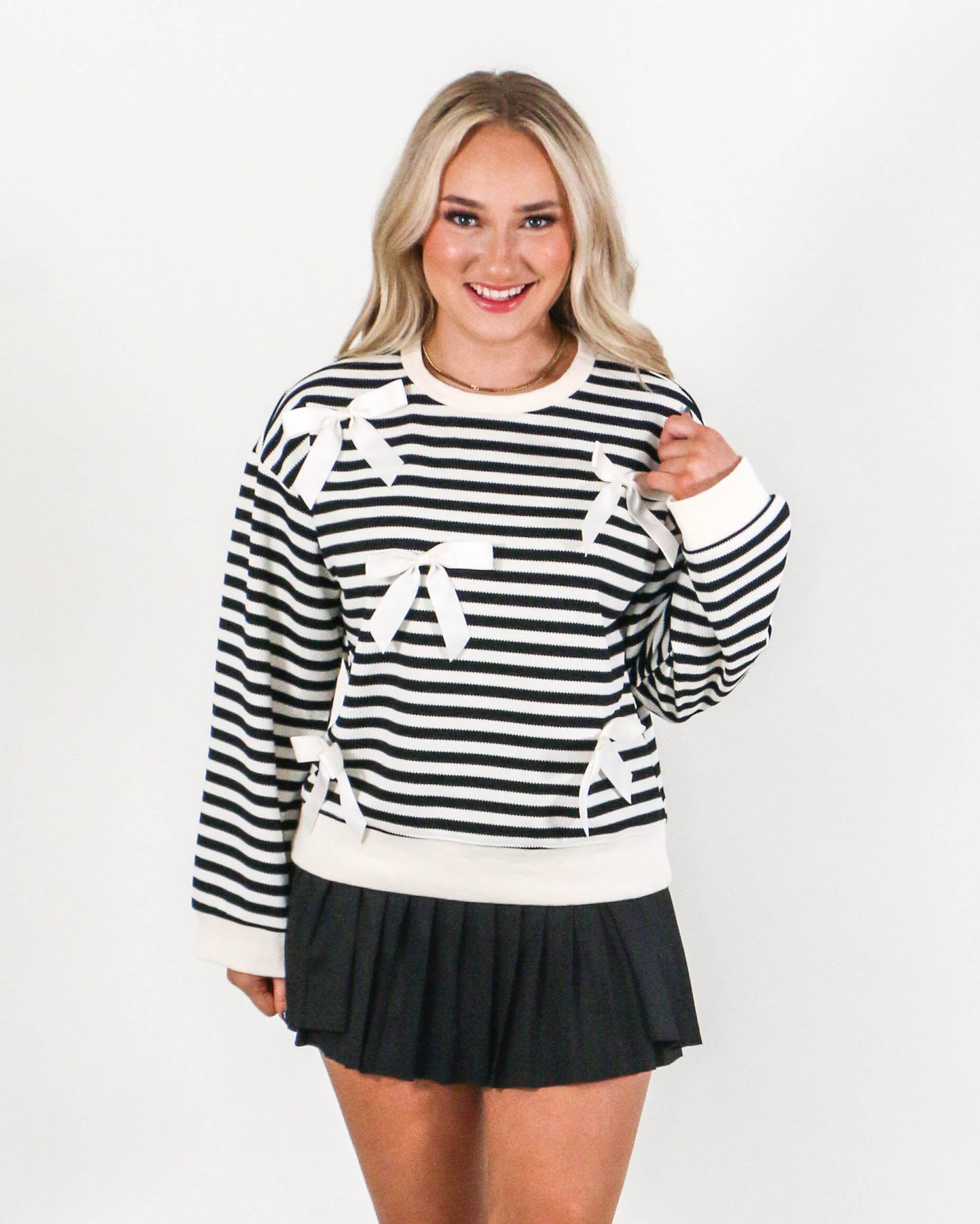 Striped with Ribbon Patch Top