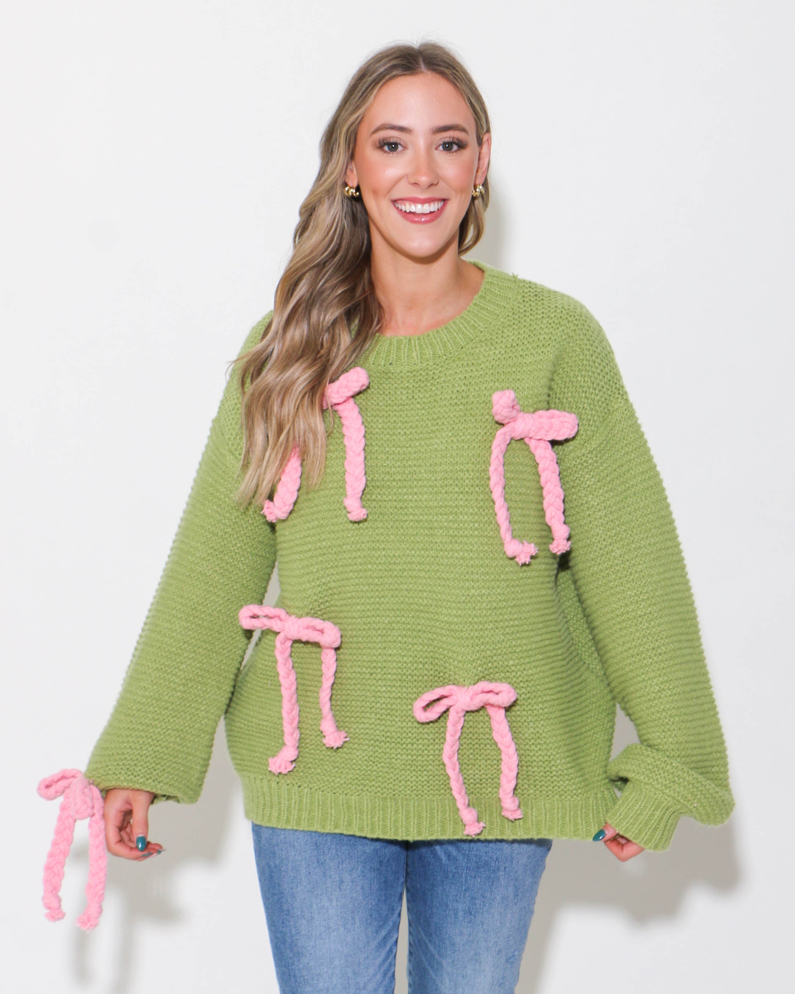 Bows All Over Chunky Knit Sweater