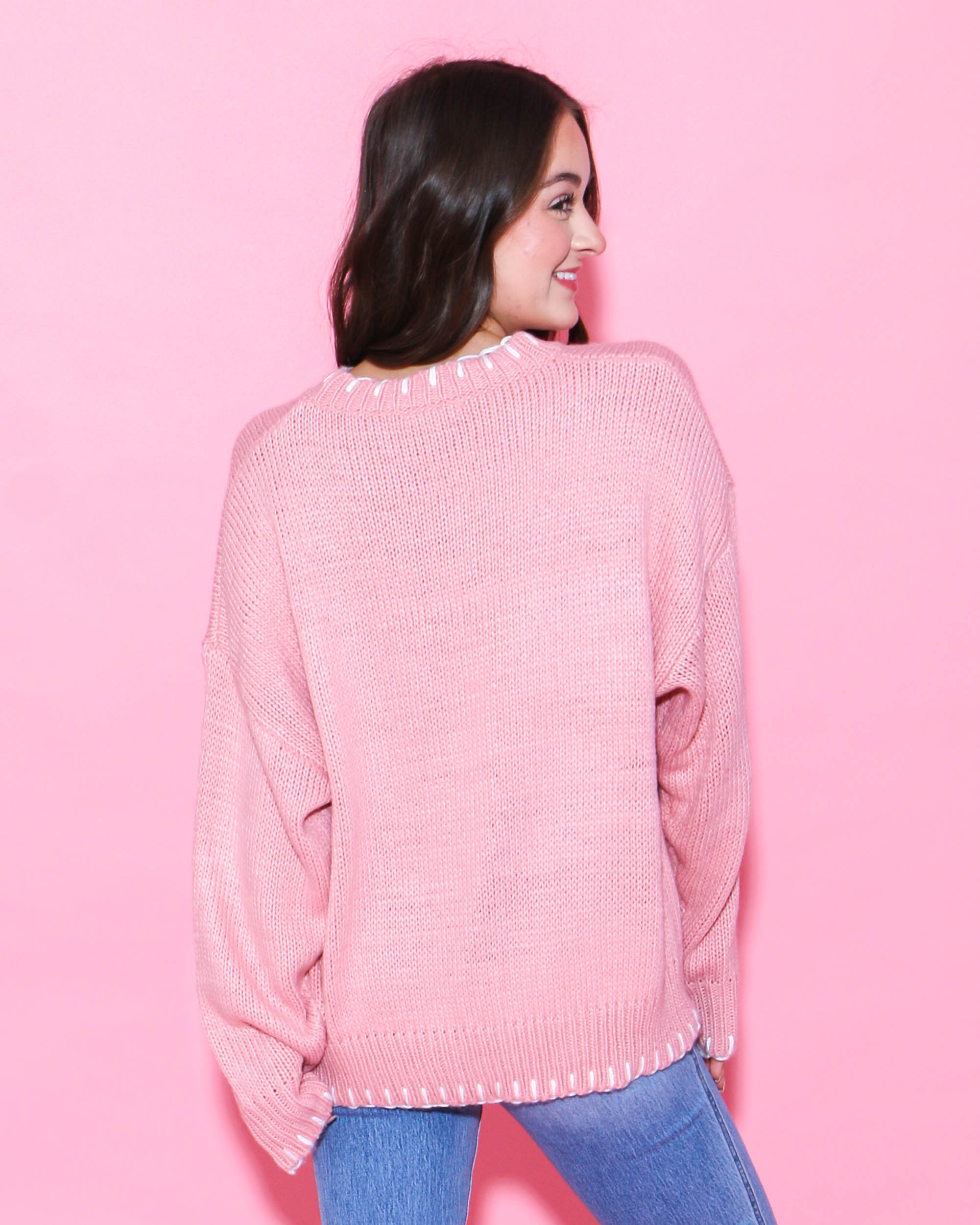 White Bow Pink Sweater