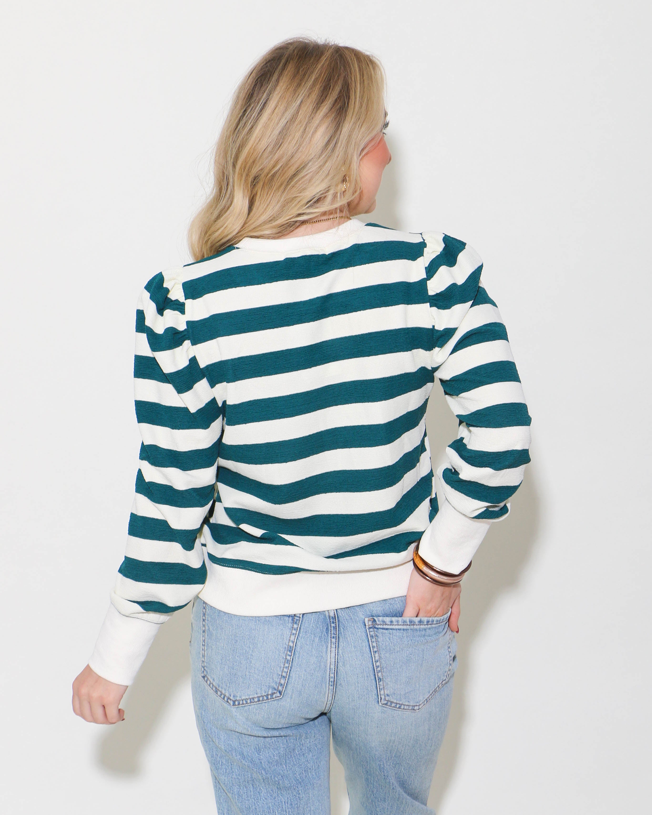 Striped Print Sweatshirt Top in Hunter Green