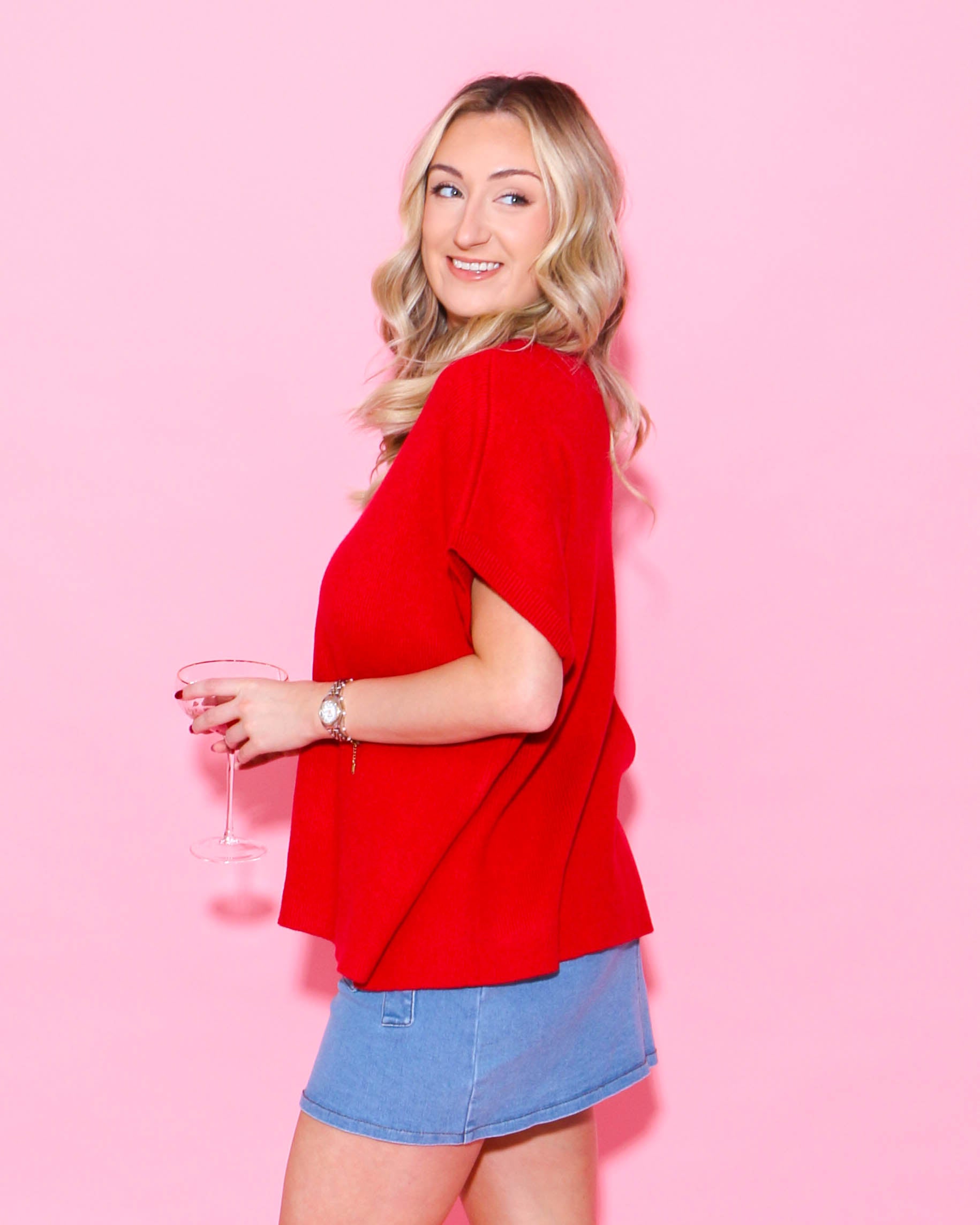 Red Knit Dolman Top