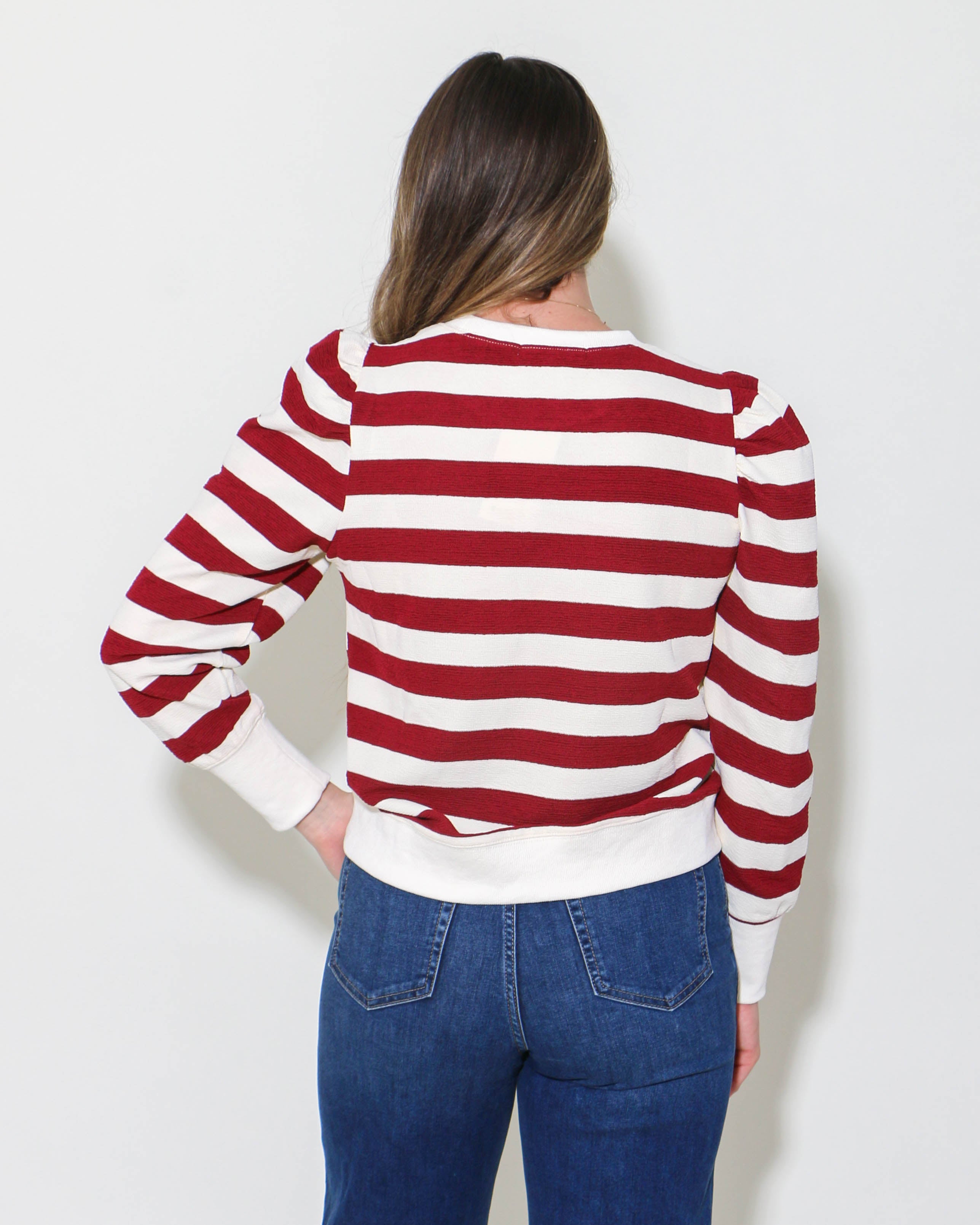 Striped Print Sweatshirt Top in Burgundy