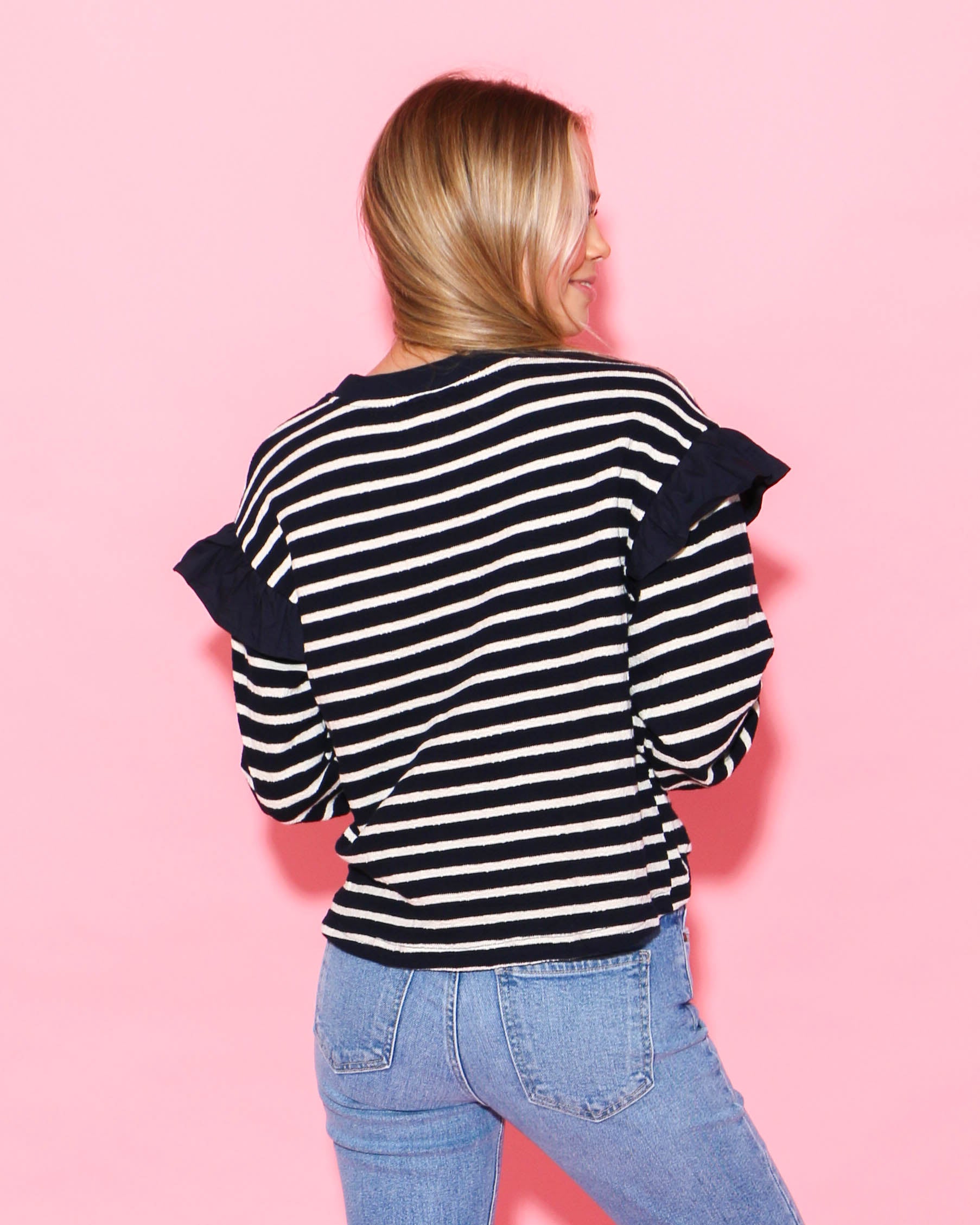 Striped Heart Detail Crewneck Top