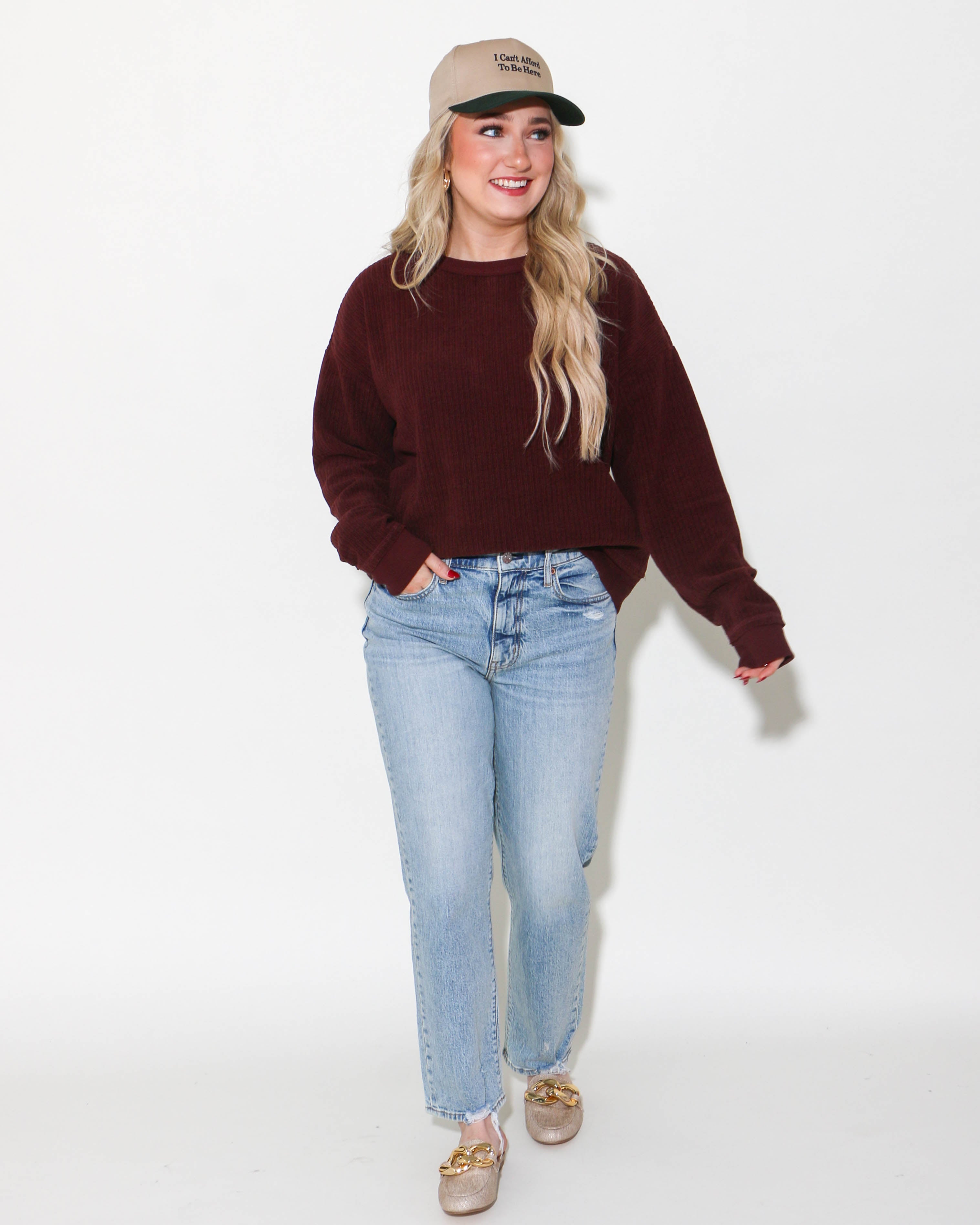 Oversized Soft Textured Knit Top in Maroon