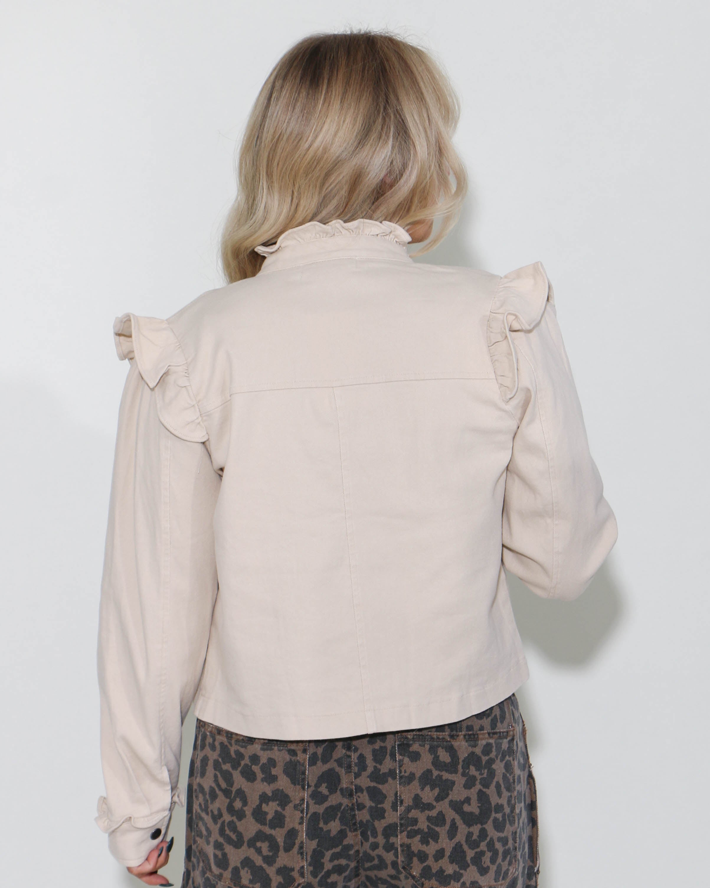 Cropped Zip up Utility Jacket in Bone