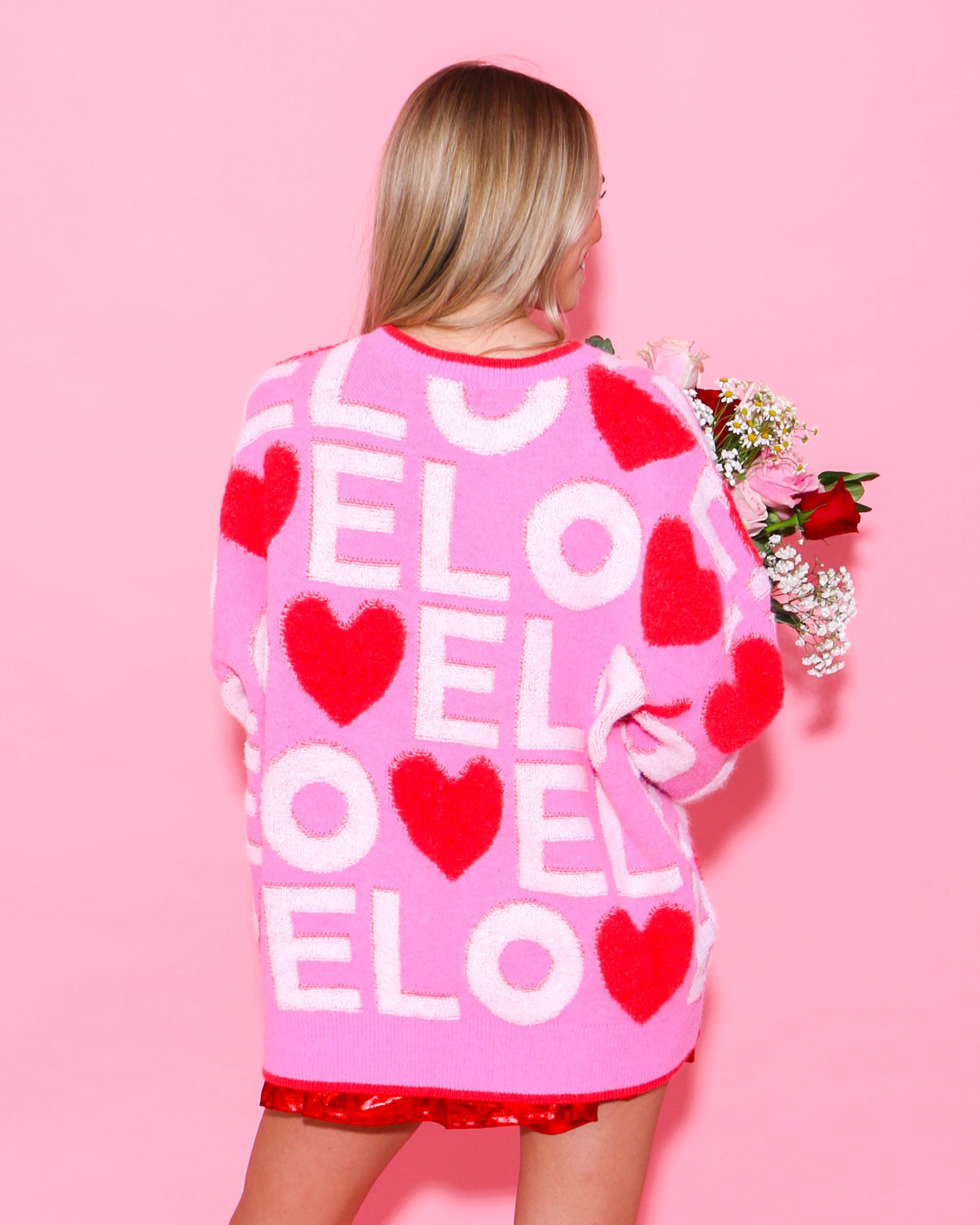 Love 3D Embroidery Valentine Contrast Rib Sweater