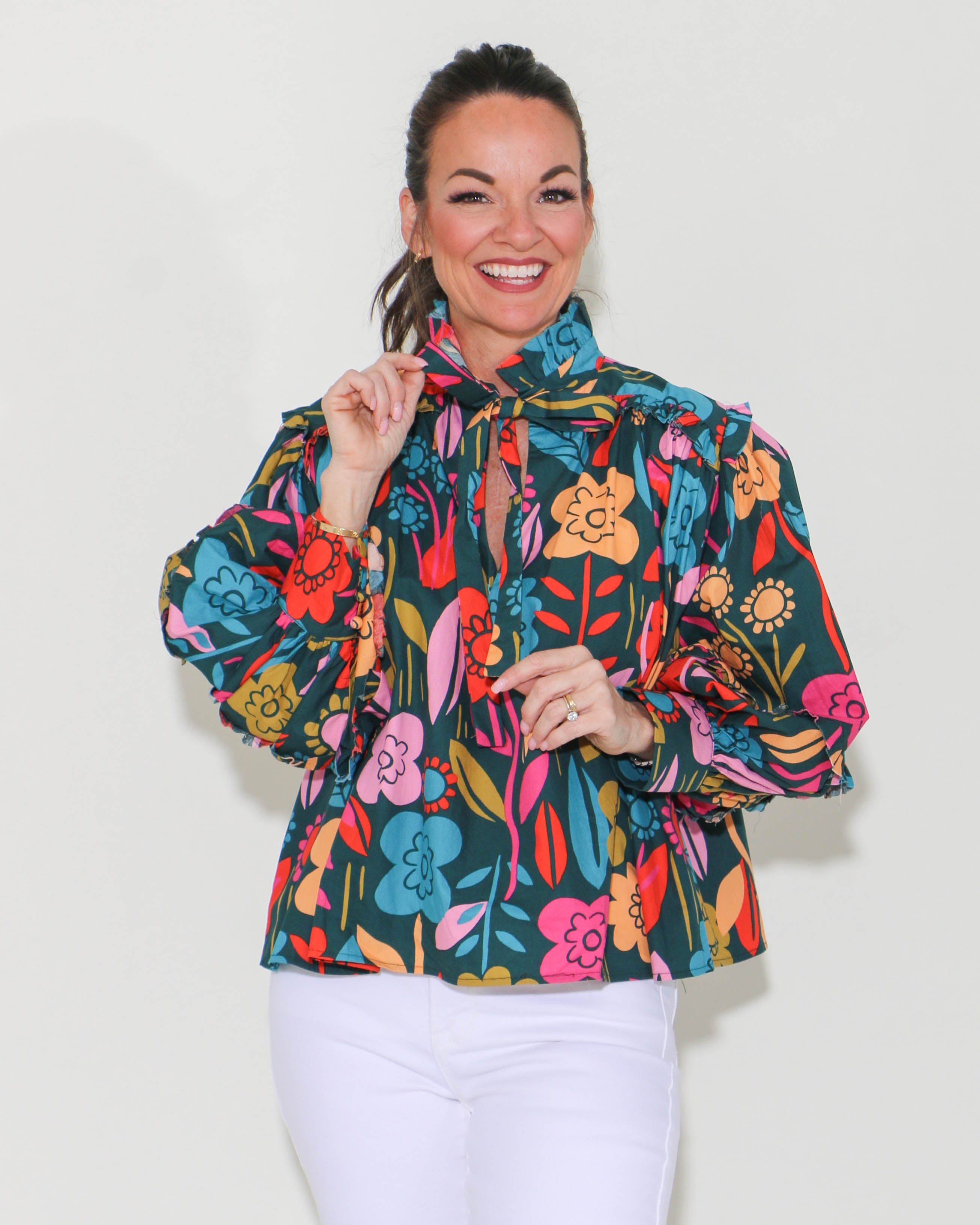 Retro Garden Ruffle V-neck Top