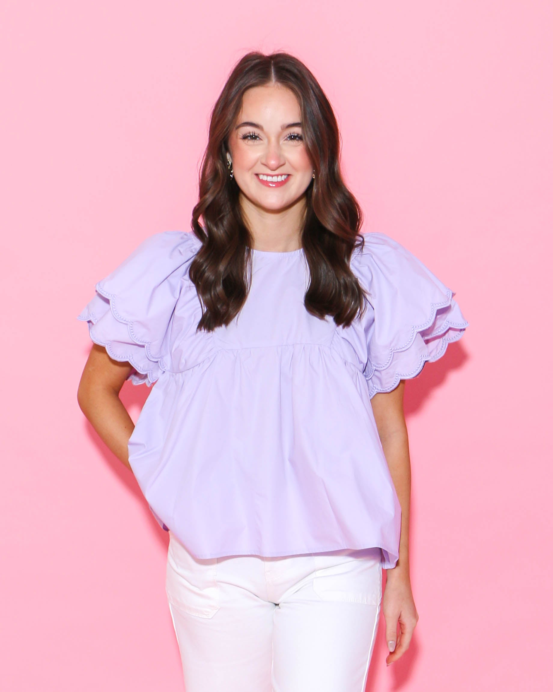 Scallop Hem Sleeve Top in Lavender