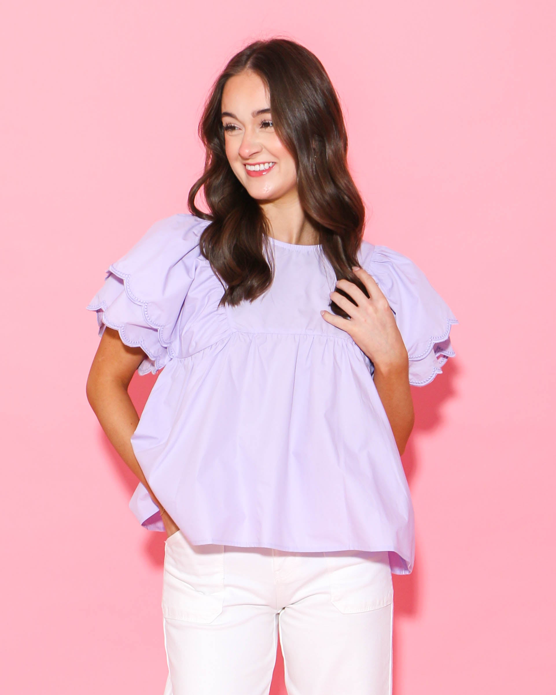 Scallop Hem Sleeve Top in Lavender