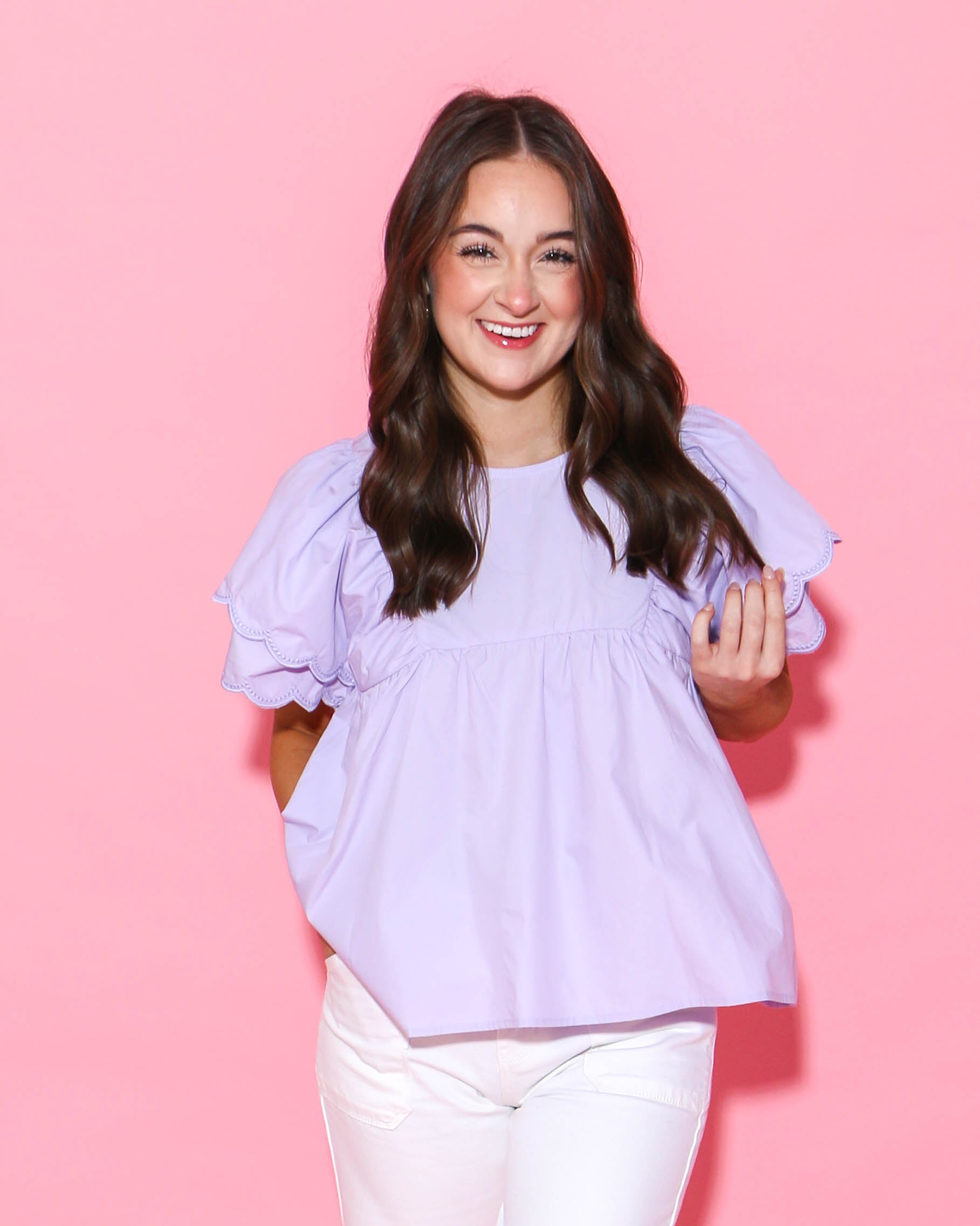 Scallop Hem Sleeve Top in Lavender