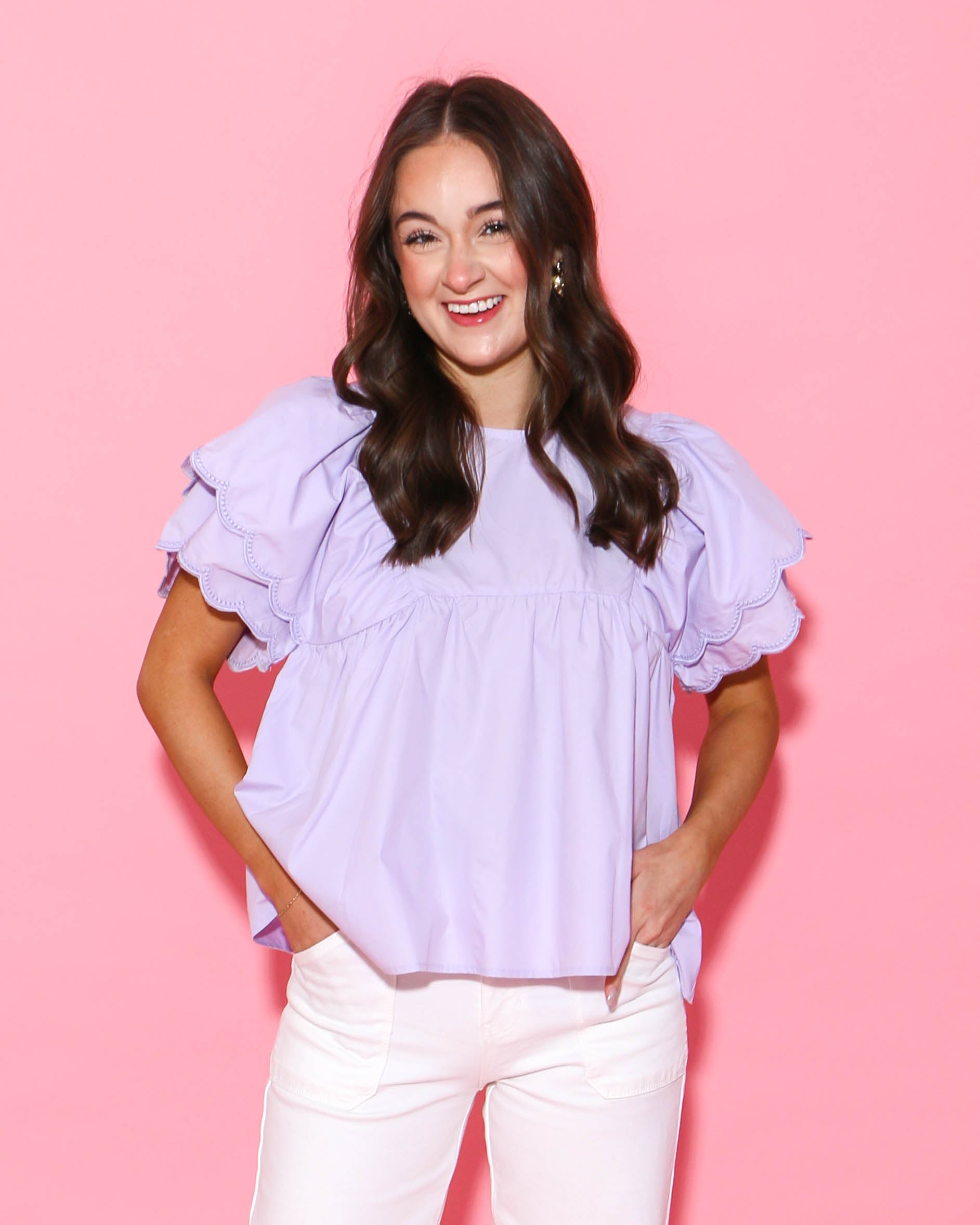 Scallop Hem Sleeve Top in Lavender