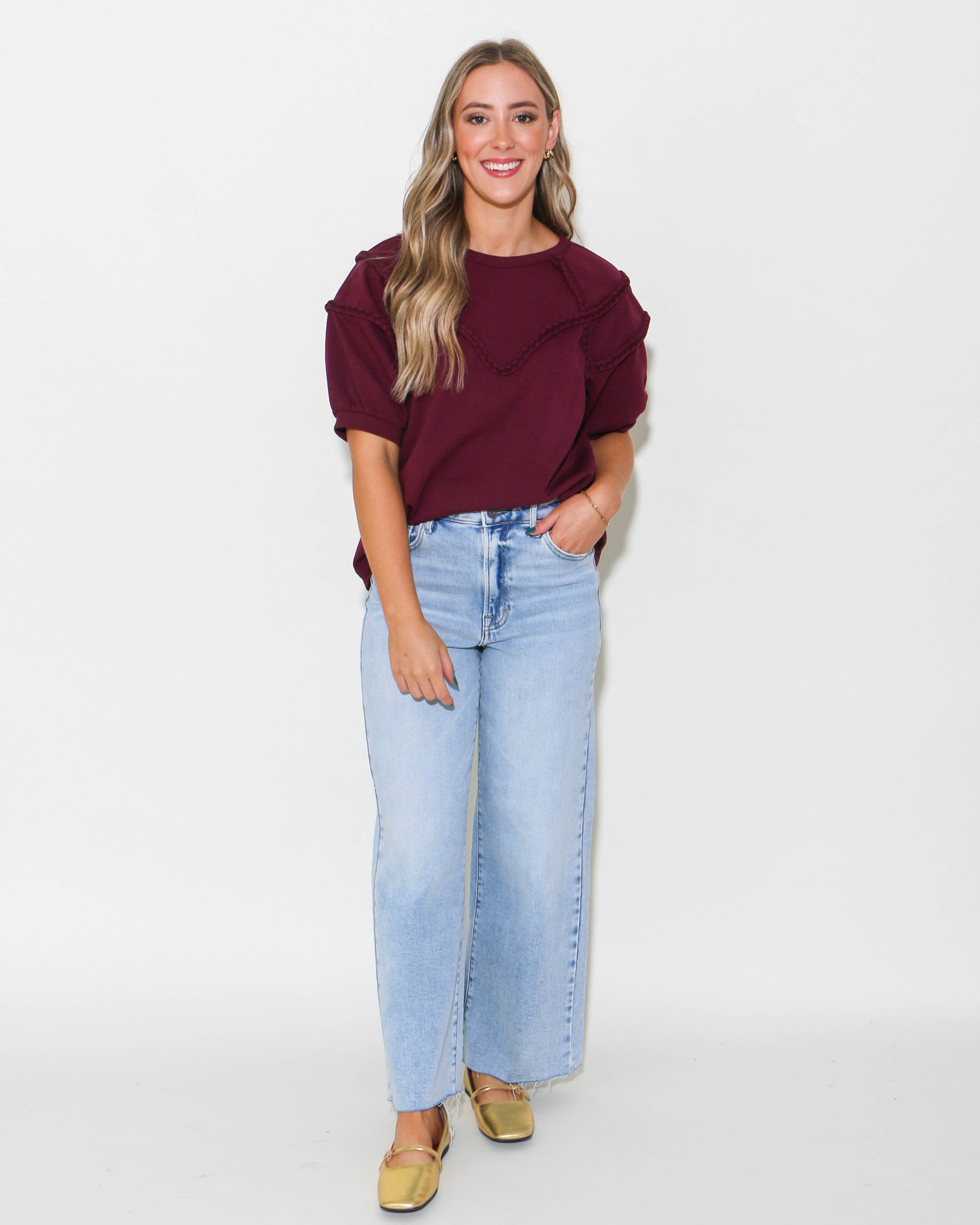 Casual Everyday Braided Top in Plum