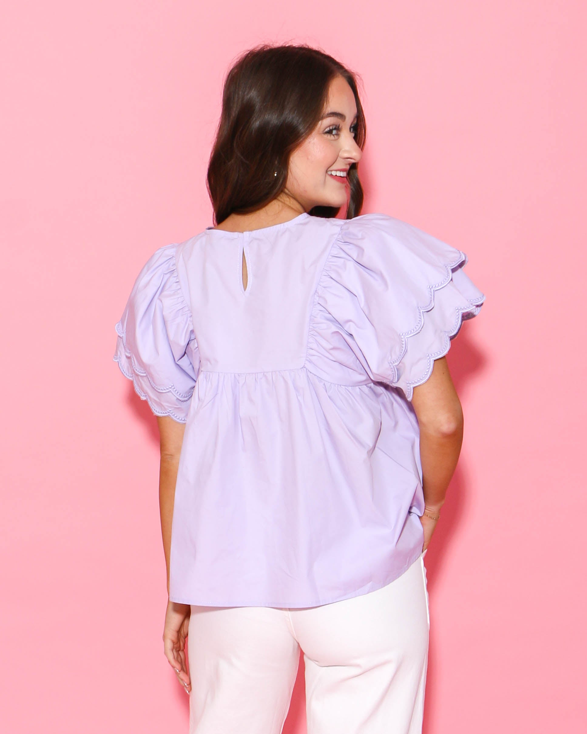 Scallop Hem Sleeve Top in Lavender