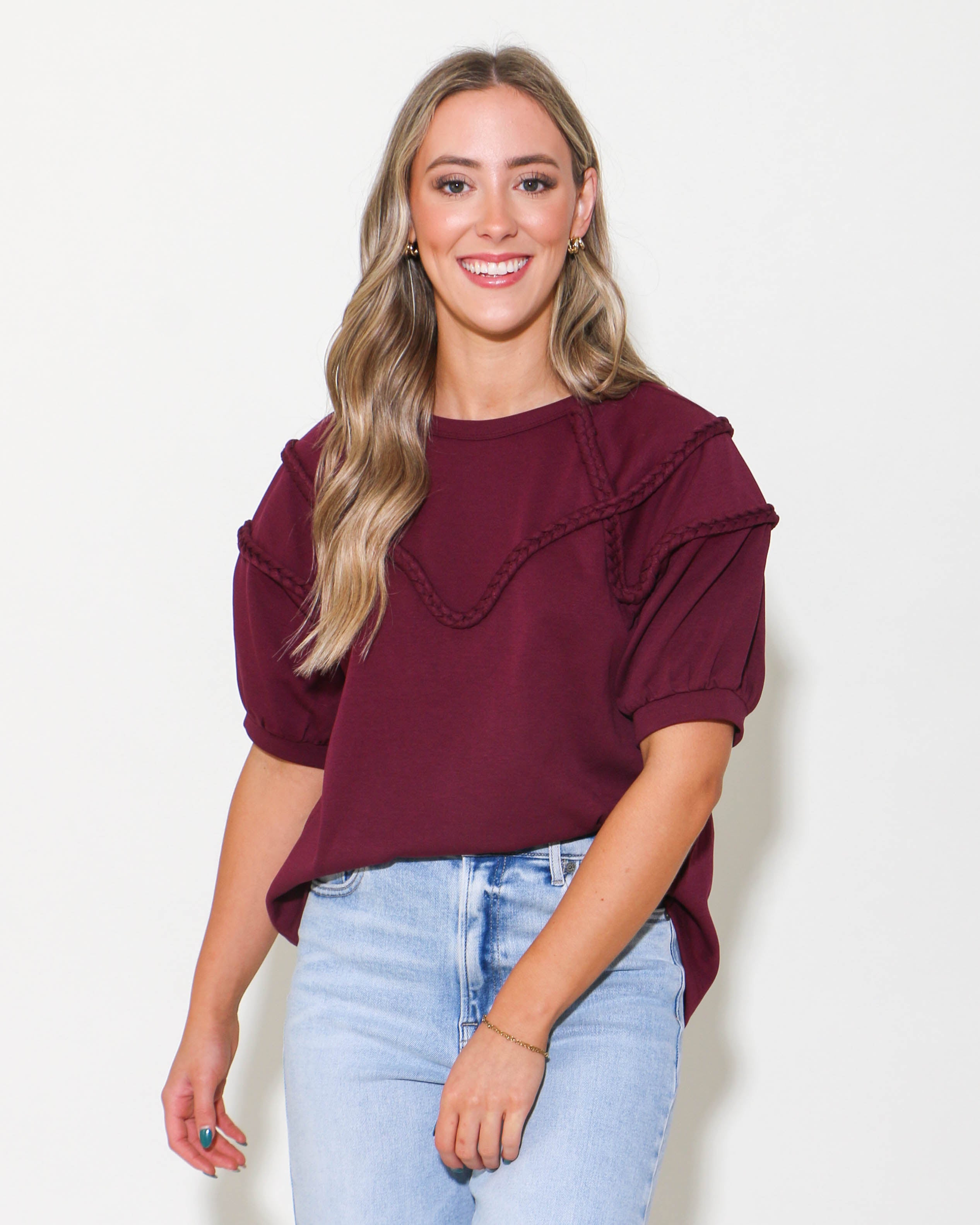 Casual Everyday Braided Top in Plum