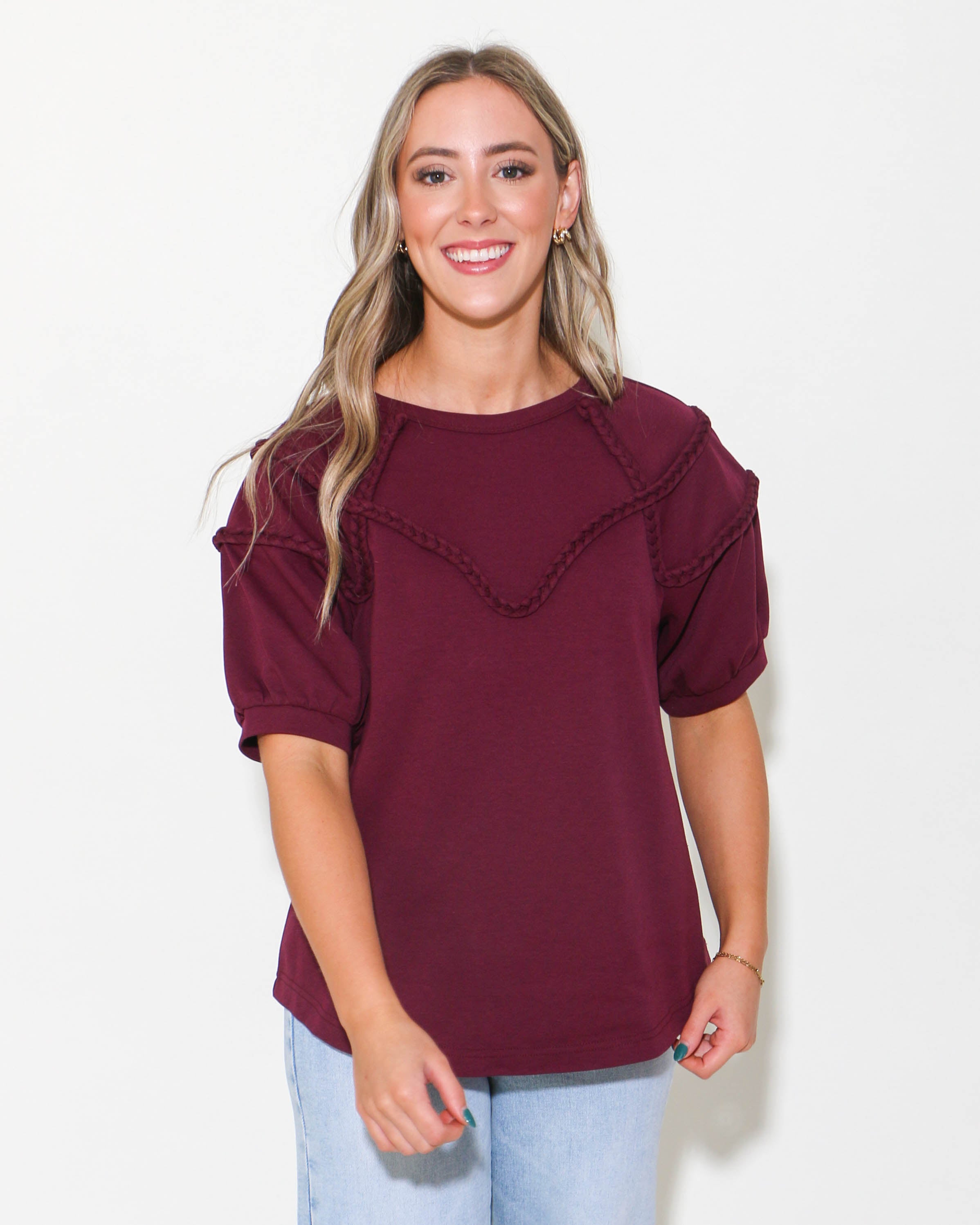 Casual Everyday Braided Top in Plum