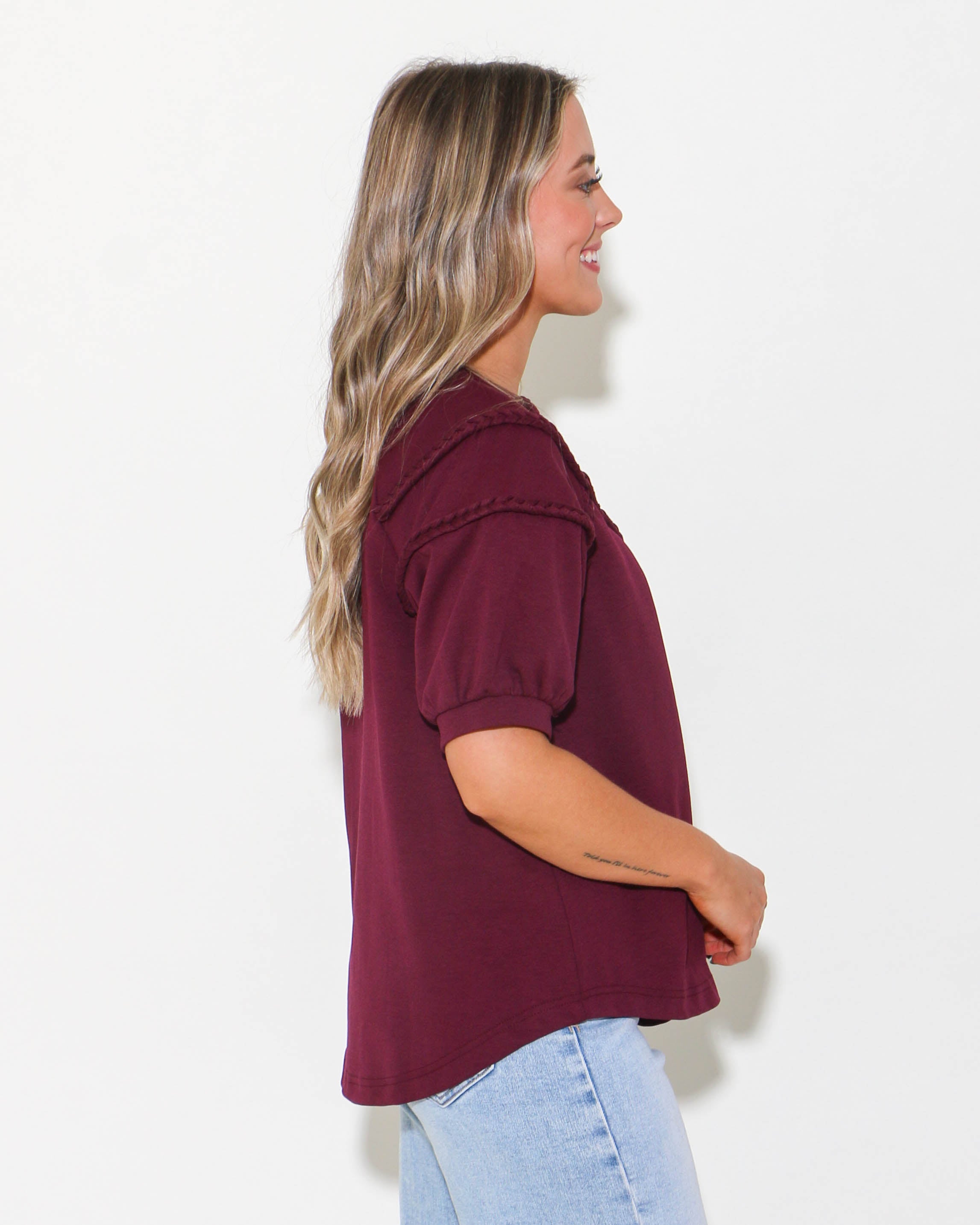 Casual Everyday Braided Top in Plum