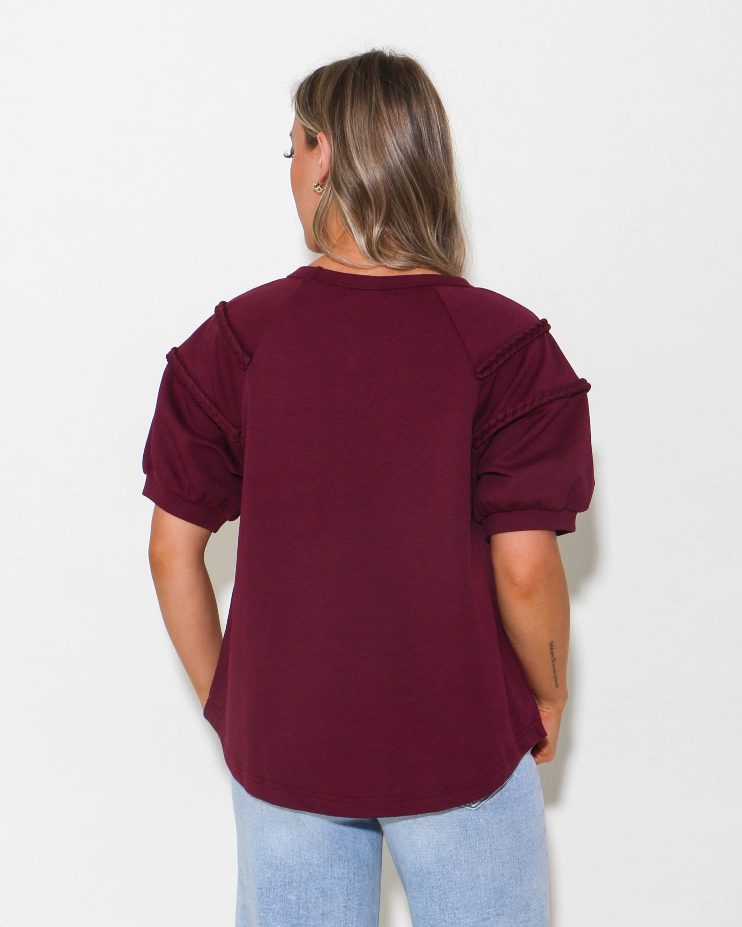 Casual Everyday Braided Top in Plum