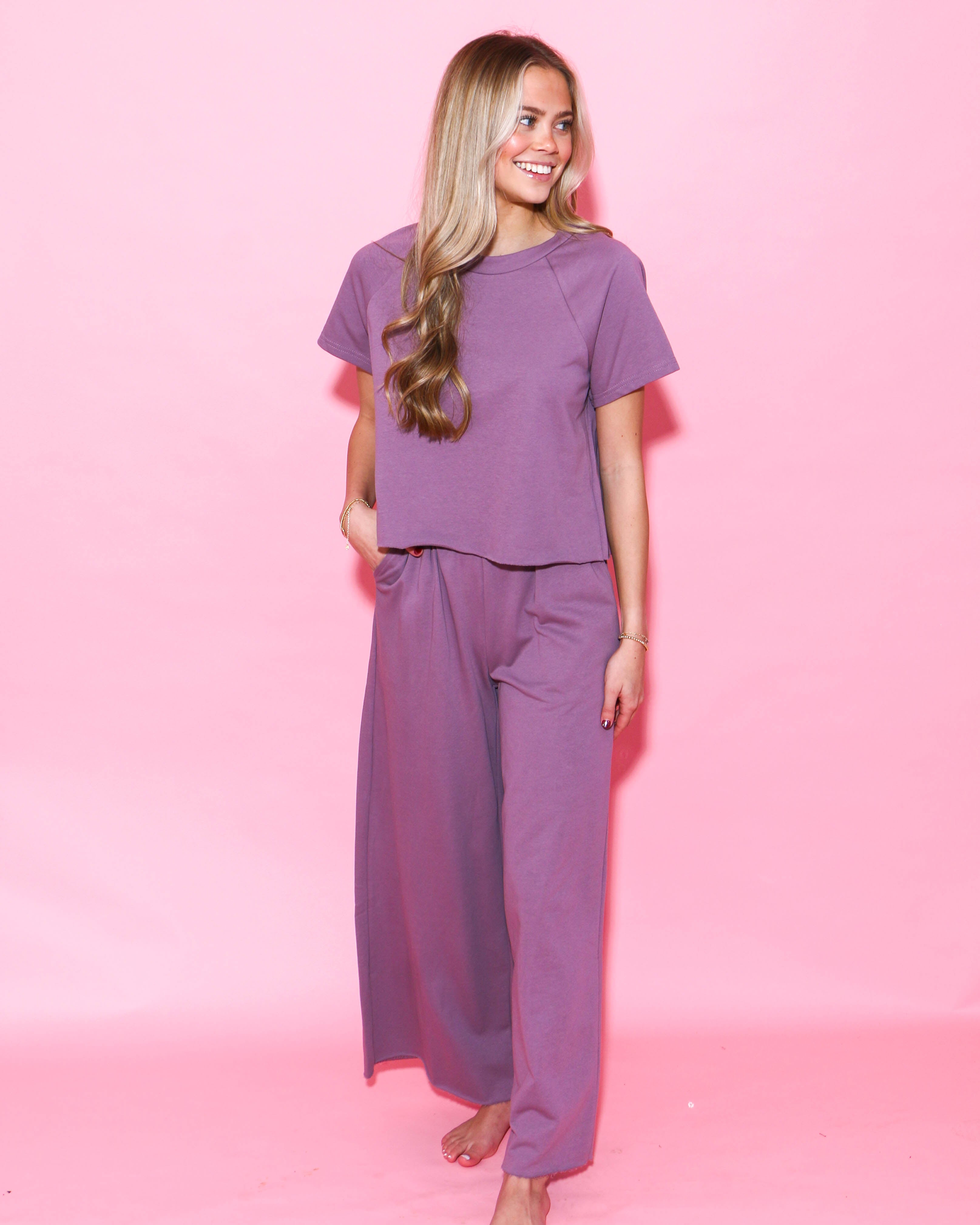 Tee and Wide Leg Pants Set in Lilac