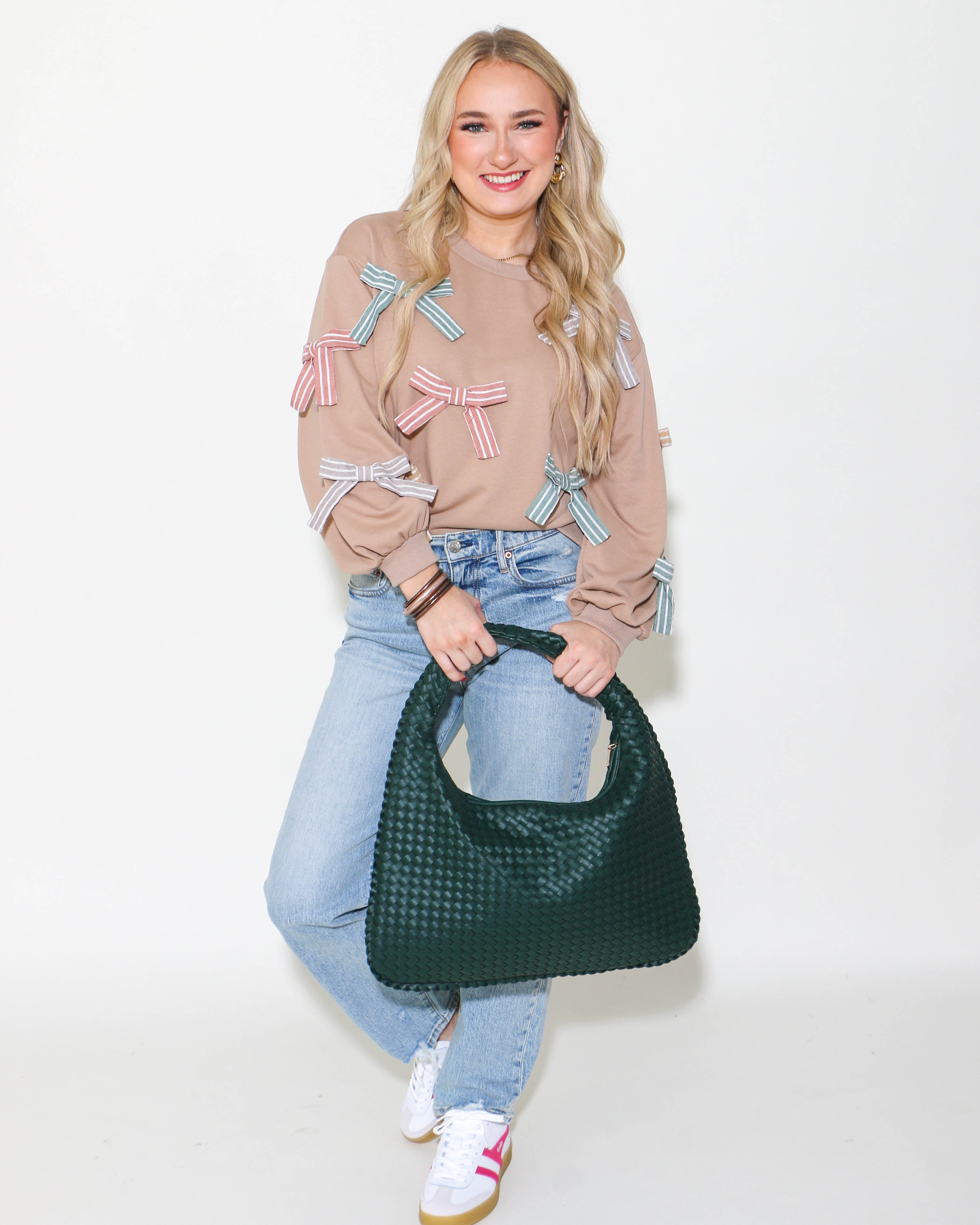 Textured Shoulder Hobo Bag in Green